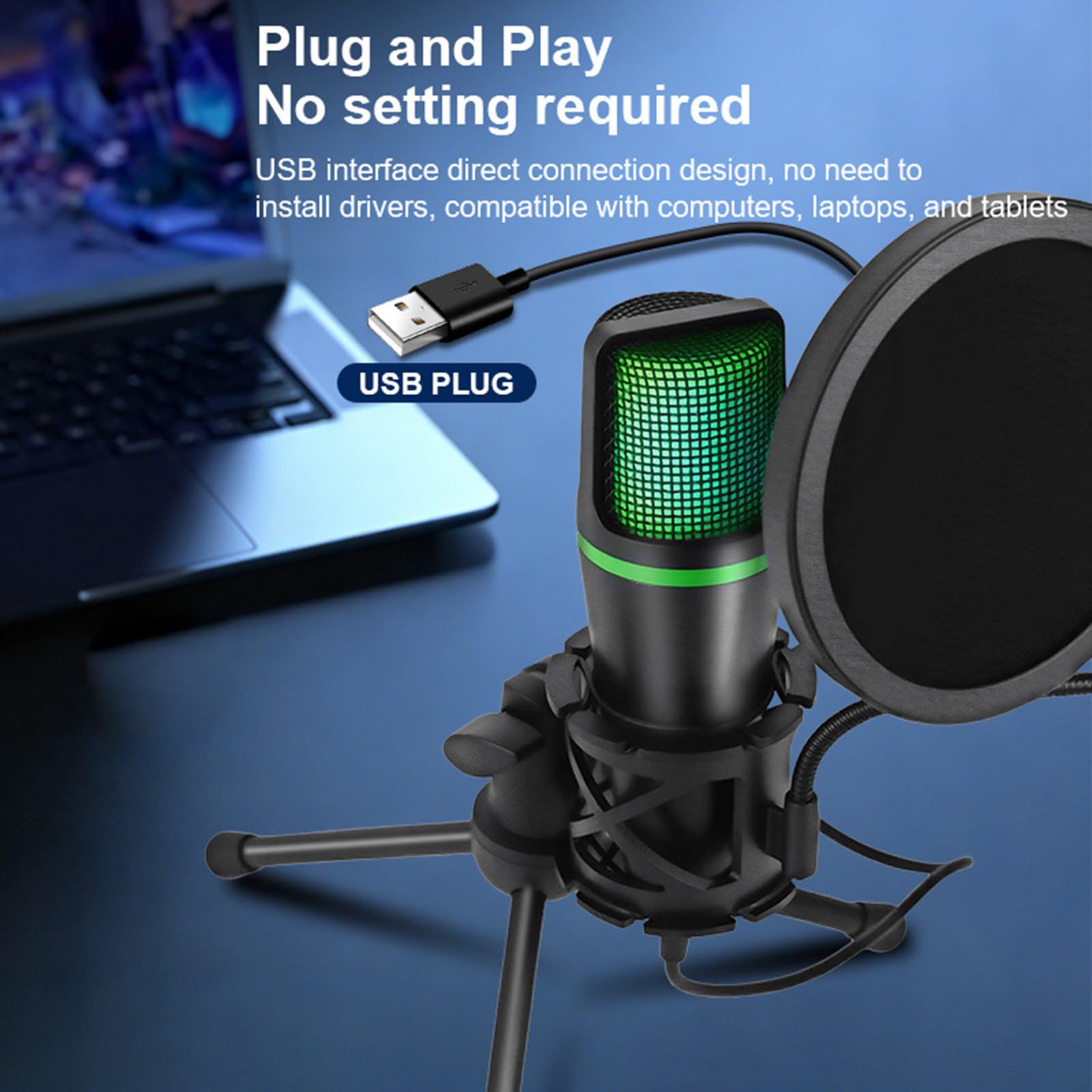 Generico Microfoni da gioco USB con illuminazione LED RGB, manopola