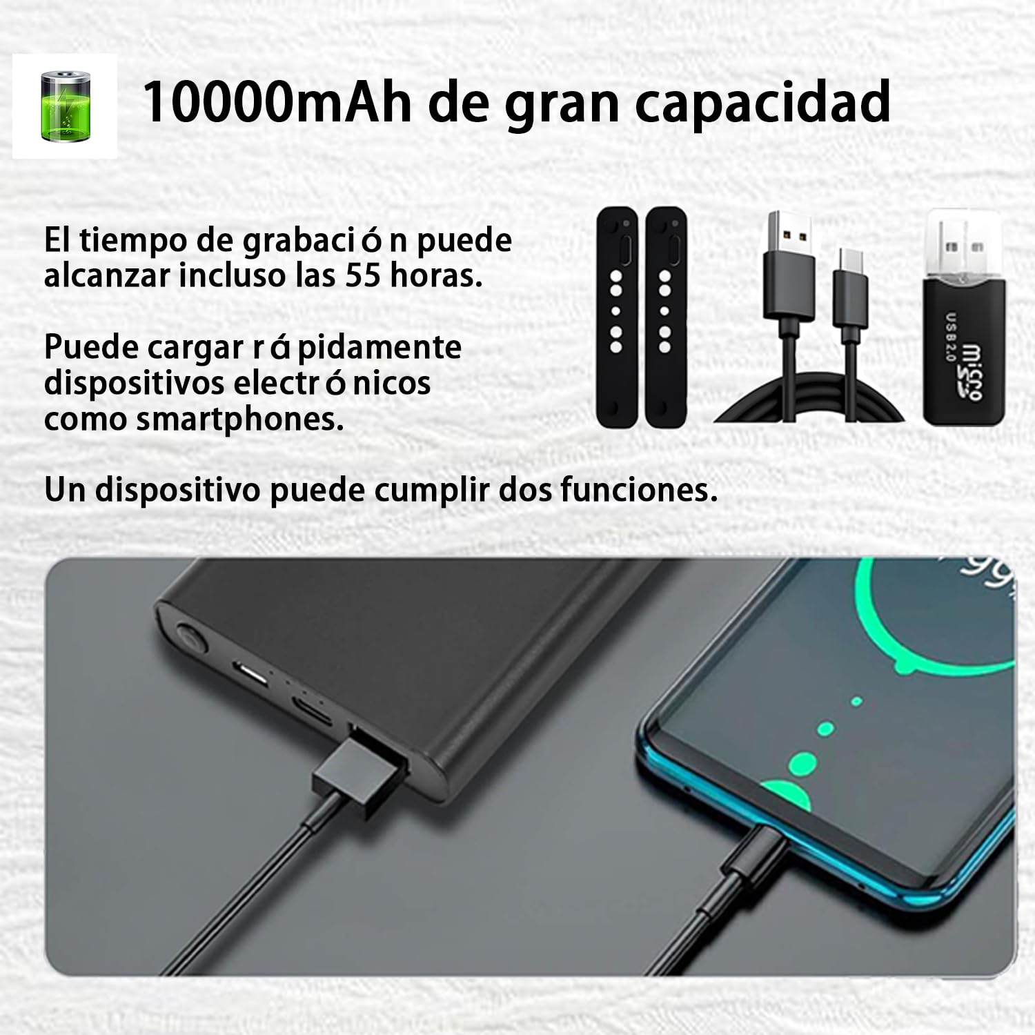 Caméra portable espion cachée, caméra de surveillance mini, caméra de sécurité chargeur portable 10 000 mAh 1080P Détection de mouvement - Vision nocturne automatique - Capteur de gravité