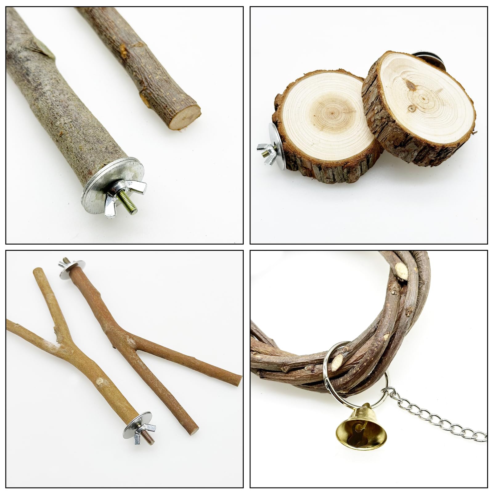 10 accessori naturali per gabbie per pappagalli, piattaforme per uccelli, supporti in legno, forchetta per macinare parrocchetti per piccoli piccioncini, parrocchetti, pappagallini