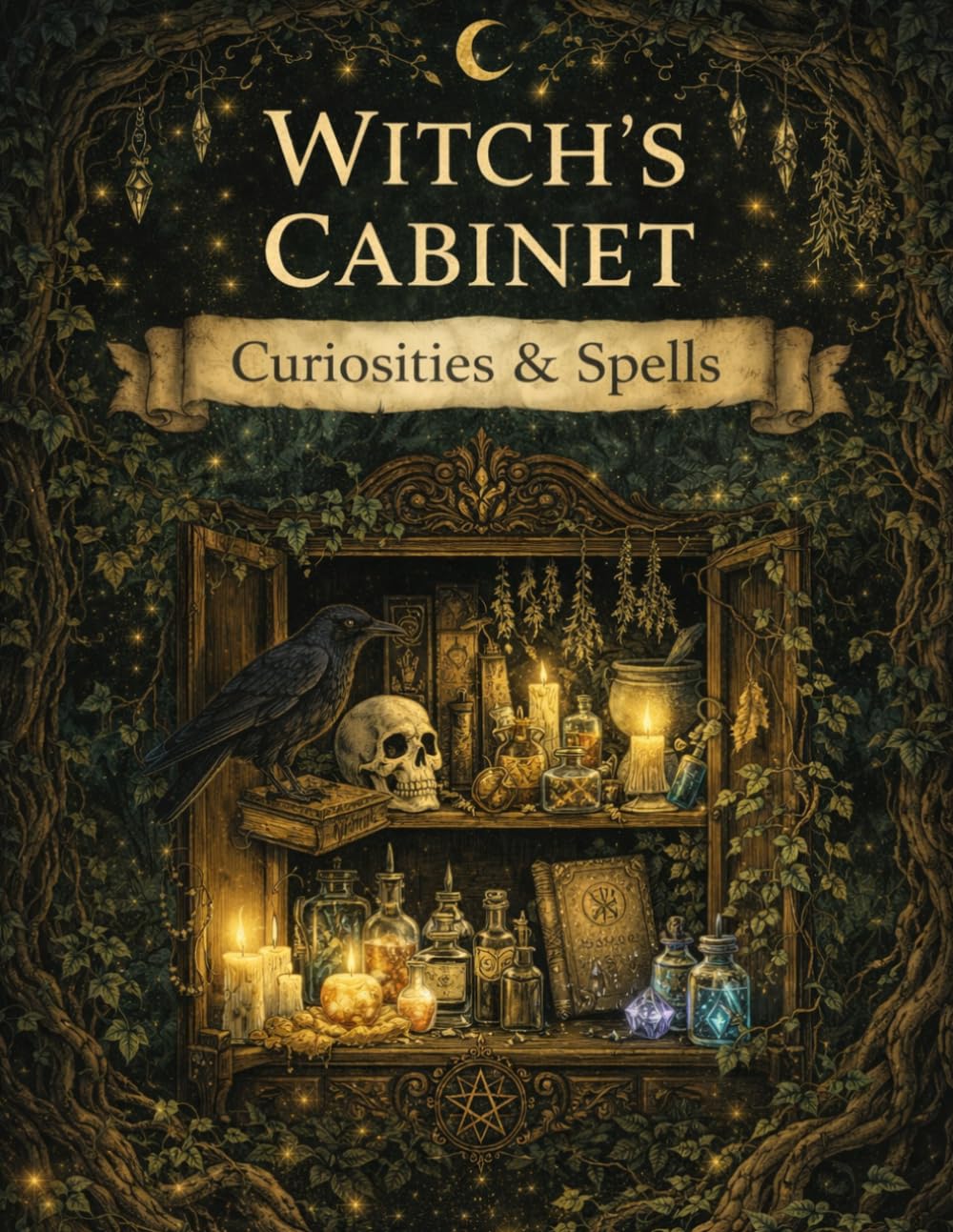 Witch’s Cabinet: Curiosities & Spells Dark Cottagecore Coloring Book for Adults | Gothic, Witchcraft, Alchemy & Botanical Illustrations | Skulls, Ravens, Crystals & Magical Objects