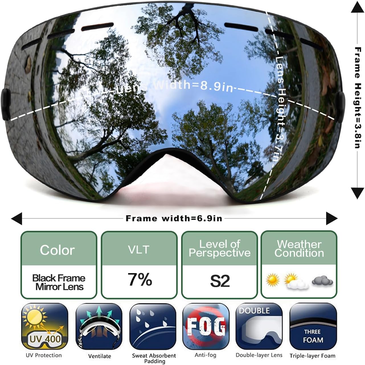 Juli Ski Goggles,Winter Snow Sports Snowboard Goggles with Anti-Fog Lens BNC - Image 7