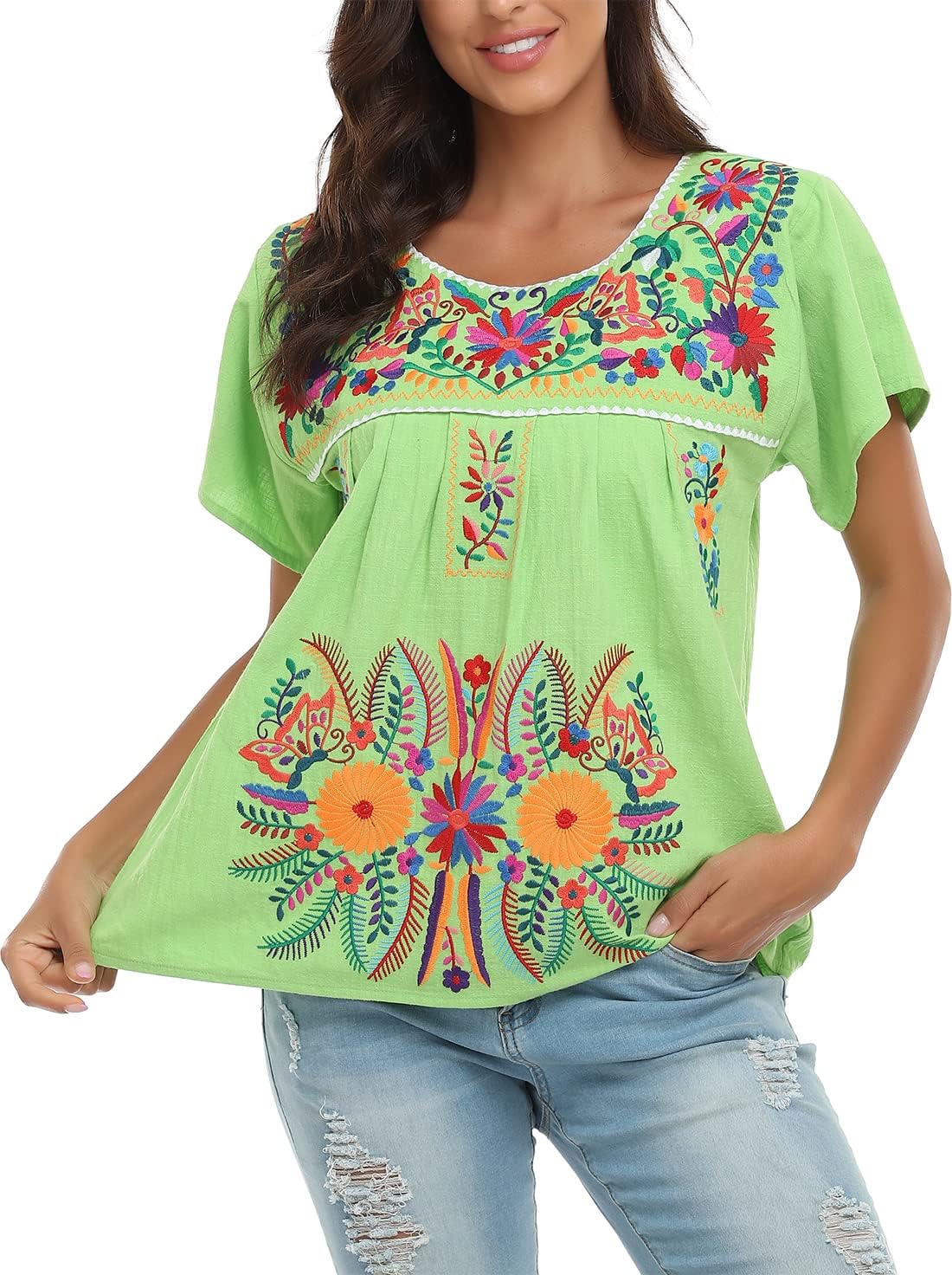 YZXDORWJ Women's Mexican Peasant Blouse Cotton Tops White Shirt - Image 4