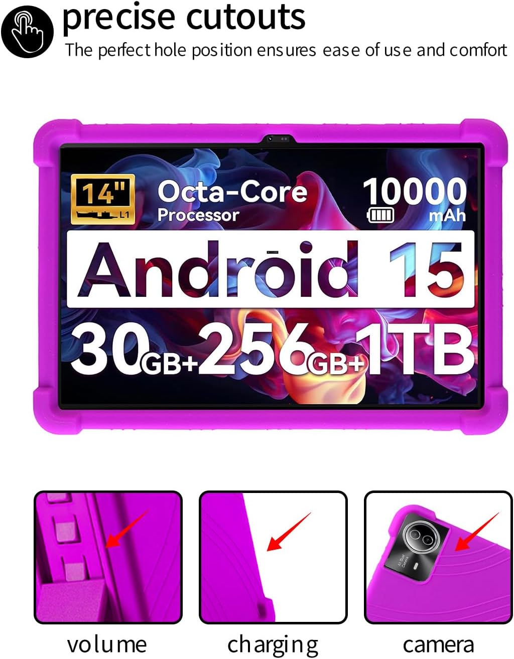 for Urao G140L 14 Inch Tablet Case,BOVUGAC Soft Silicone Adjustable Stand Shockproof Kids Friendly for Higrac G140L 14" Tablet(Purple)