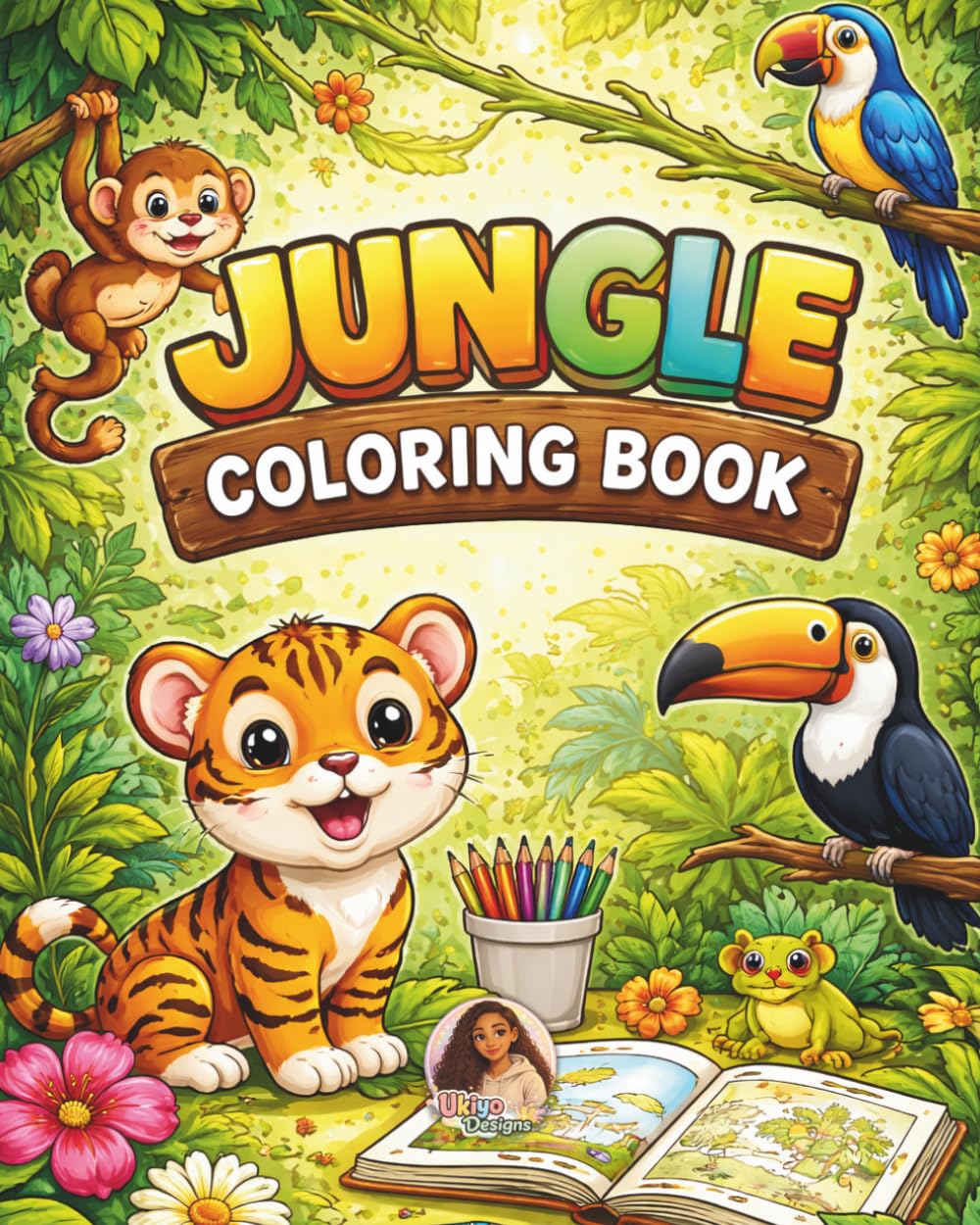 Jungle Coloring Book for Kids: 100 Pages of Cute and Fun Jungle Animal Coloring with Monkeys, Tigers, Toucans, Frogs, Crocodiles, Zebras, and More for Kids Ages 3-8