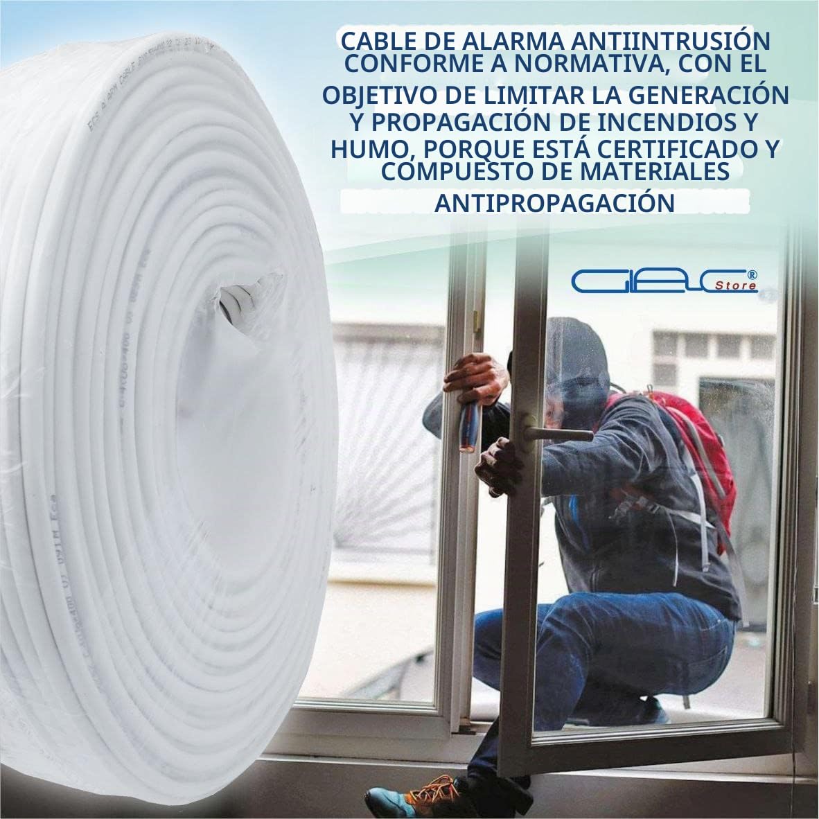 Cable Cables Alarma Bobina 6 hilos 4 x 0,22 + 2 x 0,50 mm 4+2 Bobina de 100 metros CCA blindado profesional certificado anti propagación en caso de incendio