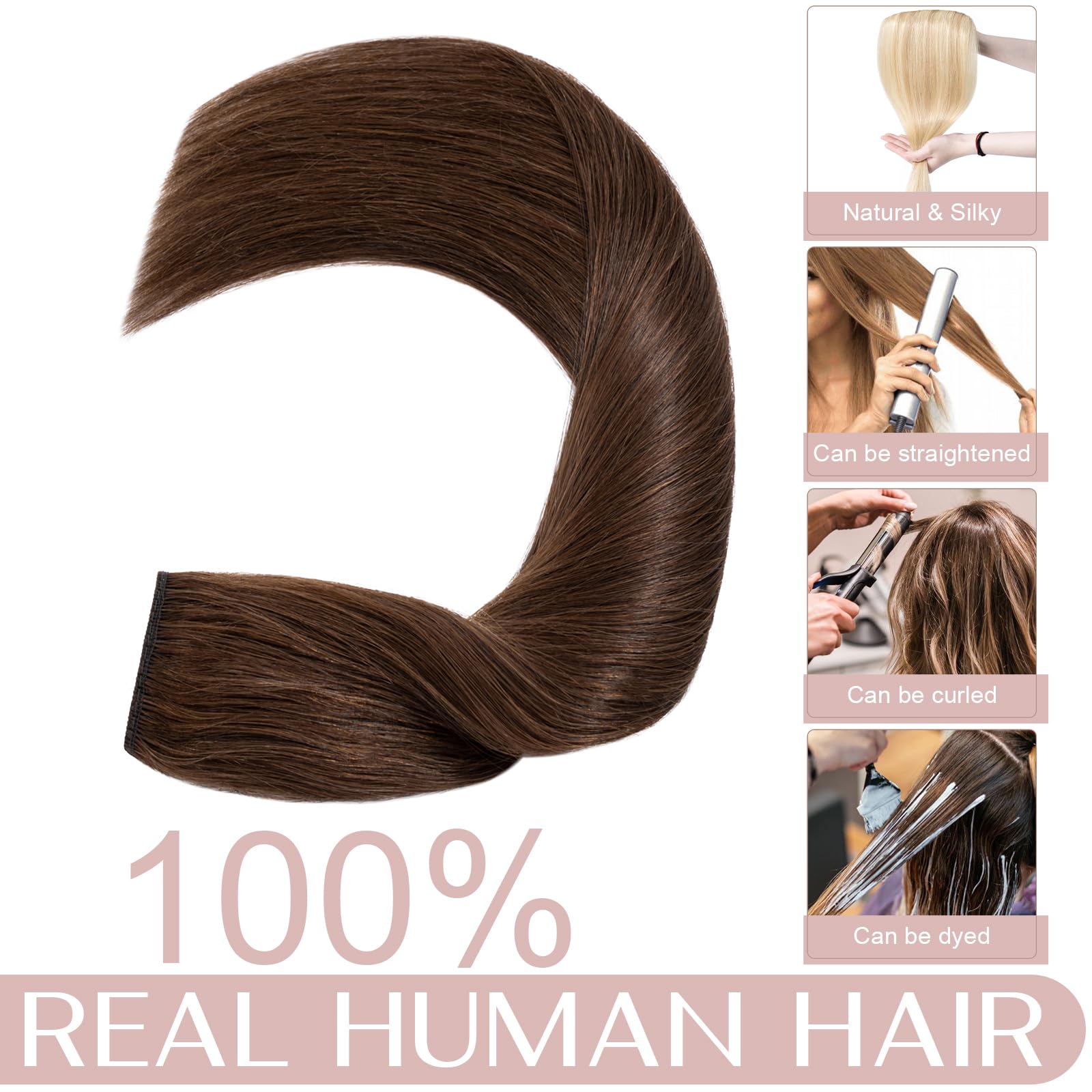 12"(30cm) SEGO Extensiones de Clip de Pelo Natural [#4 Marrón Medio] Una Pieza con 5 Clips Cabello Humano Remy Postizos Pelucas Lisas (40g) - 5
