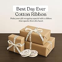 Vista 2 de Cinta de algodón en espiga personalizada, cinta de regalo natural de 5/8 pulgadas con frase impresa Best Day, 10 yardas