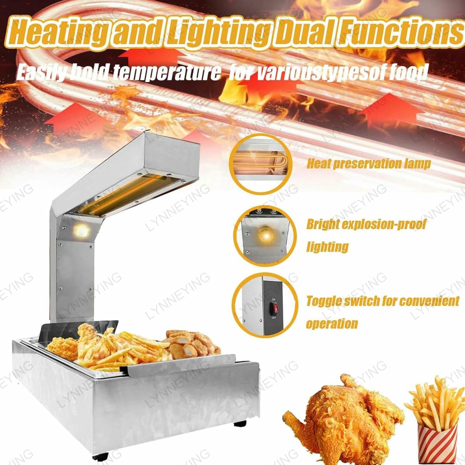 Stazione Scalda Patatine Fritte, Lampada Riscaldante Commerciale Da 1000 W Con Vassoio Raccogligocce E Porta Patatine Croccanti, Acciaio Inossidabile, Controllo Con Un Pulsante, Per Ristorante