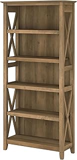 Bush Furniture Tall 5 Shelf Bookcase for Living Room or Home Office, Large Bookshelf, Modern Farmhouse Style, Key West Collection, Reclaimed Pine