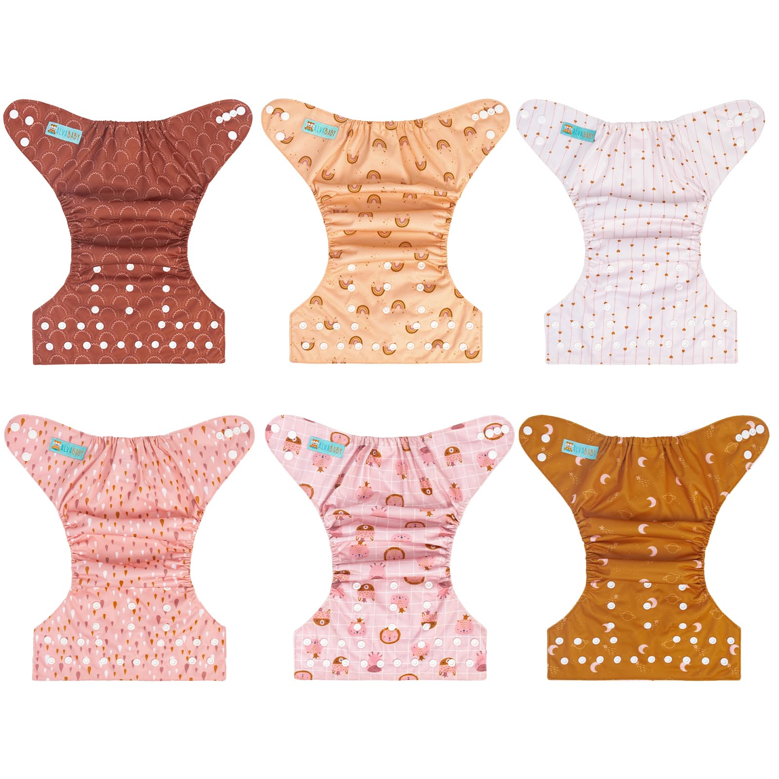 ALVABABY - Pannolini di stoffa per bambini, riutilizzabili, lavabili, 6 pannolini + 12 pannolini di stoffa 6DM104-DE