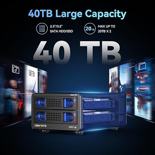 Miniatura 2 de Caja de disco duro de aluminio de doble bahía con ventilador de refrigeración para 2.5"3.5" SATA HDDSSD con USB AC 3.0, soporte intercambiable en