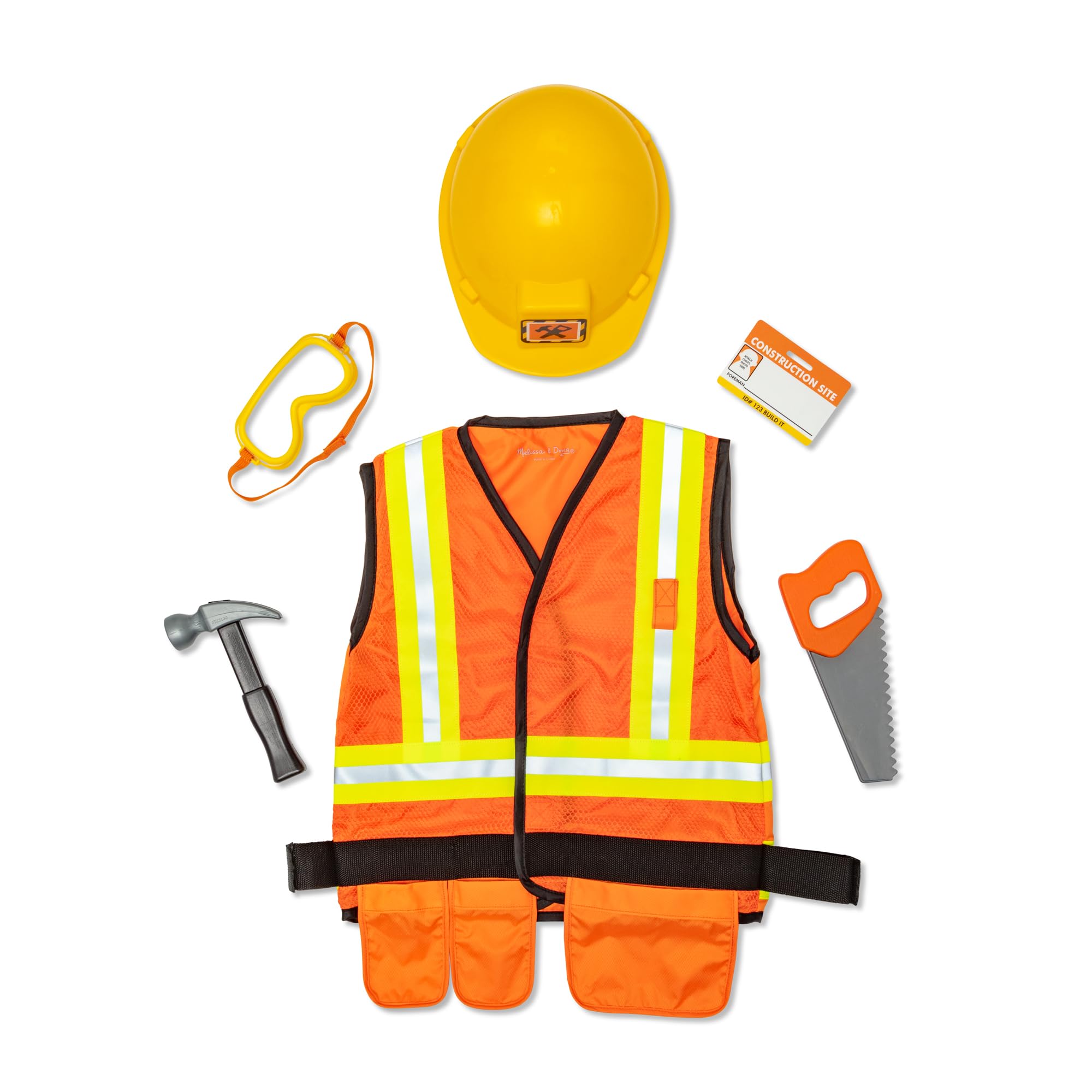 Melissa & Doug Construction Worker Role Play Costume Dress-Up Set (6 pcs)