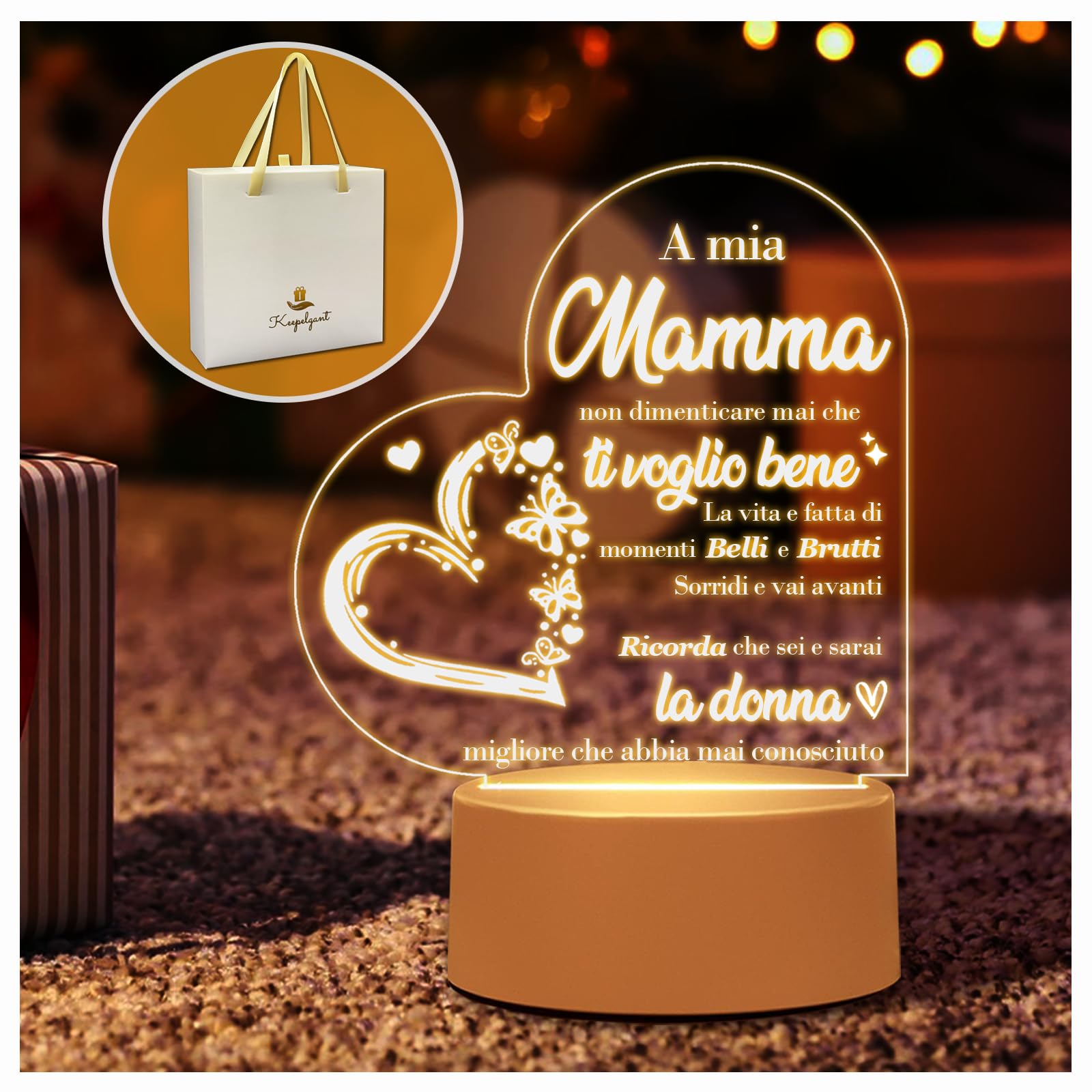 Keepelgant Regalo Mamma, Luce Notturna in Acrilico, Regalo Compleanno Mamma, Regalo Per Mamma Da Figlia, Regali Per La Mamma, Idee Mamma Regalo Per Festa Della Mamma, Natale