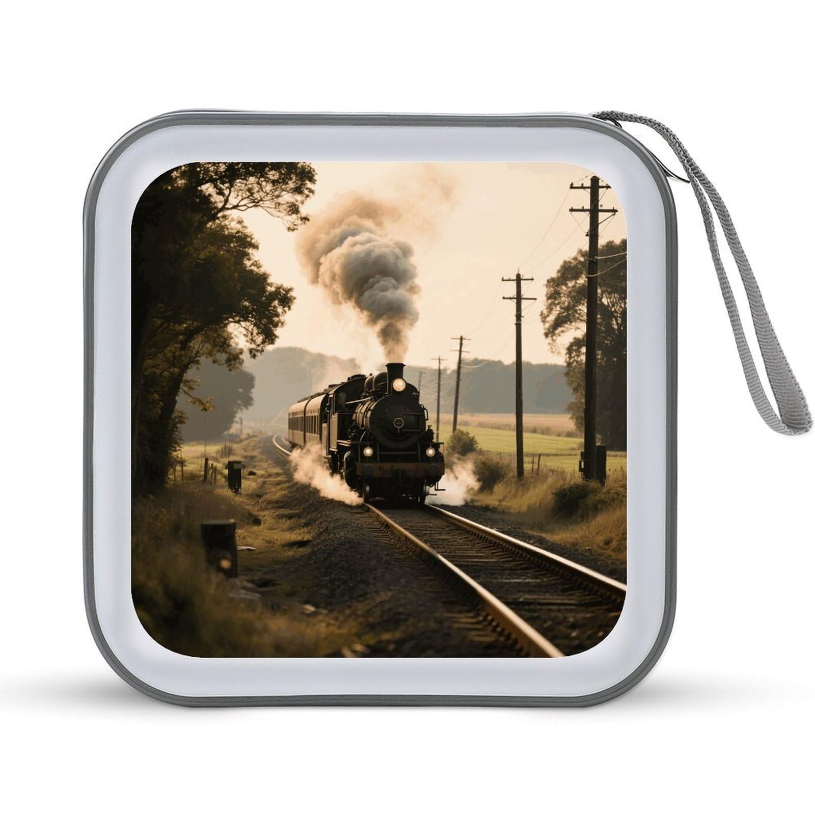 VstaDank Steam Train DVD Case With Zipper Portable CD Case Hardshell DVD VCD Binder Storage Box EVA Protective Blu-ray Wallet 40 Capacity CD Wallet Movie Music Media Disc Wallets