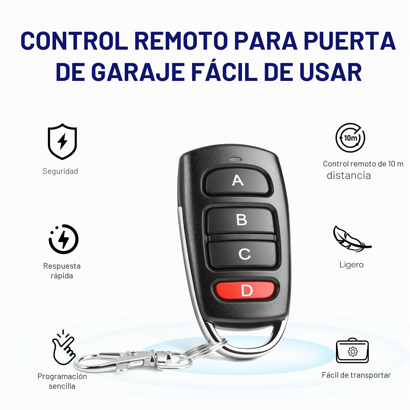 4 Piezas Mandos Garaje Universales 433Mhz, Clonador Mando Garaje con 4 Botones, Mando a Distancia Garaje Inalámbrico Reemplazo, Duplicador Puerta Garaje Codigo Fijo para Puertas de Garaje y Cancelas