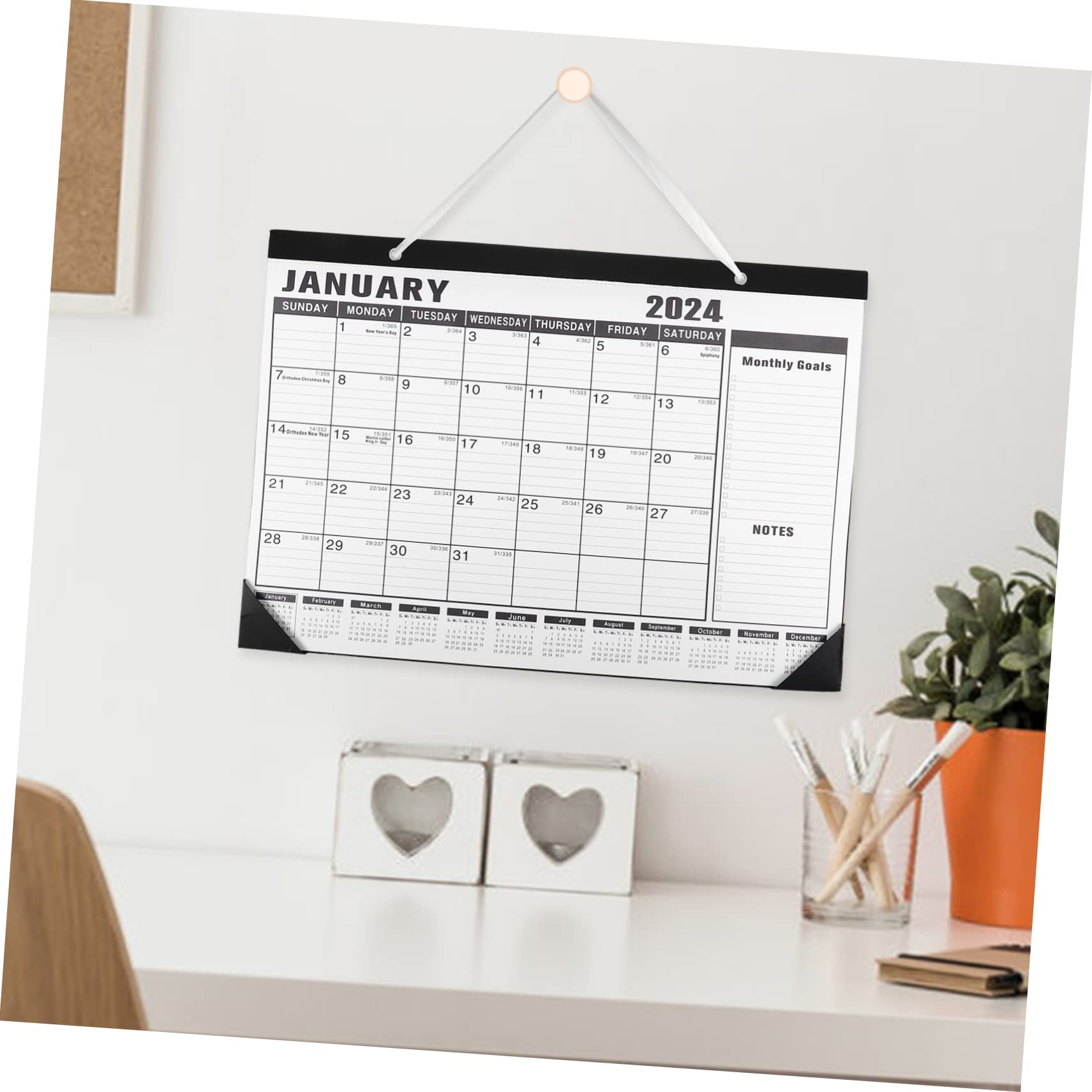 SHINEOFI 4pezzi Calendario Da Parete Inglese Con Scrittura Pianificazione Mensile Per Ufficio e Casa Design Casual e Resistente Calendario Festivo Per Organizzazione Giornaliera