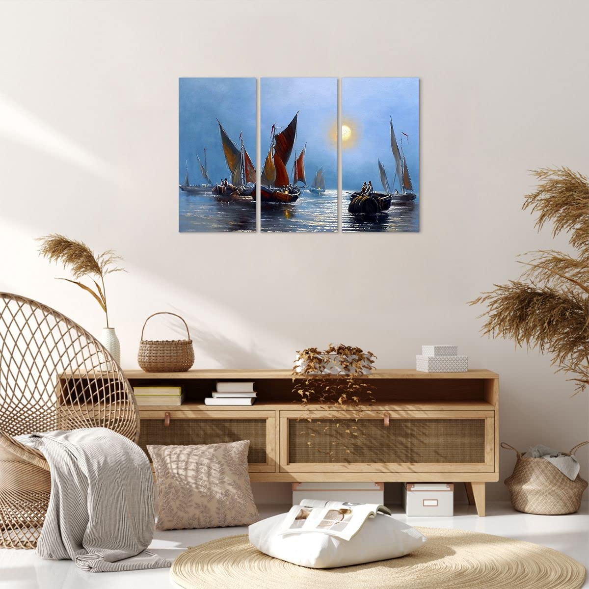 N / A Stampe Decorative su Tela Pittura a Olio Barca a Vela in Mare Poster e Stampe Immagini a Parete per Soggiorno Home Decor Pittura su Tela 24x32inch