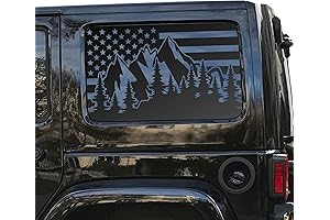 USA Jeep Wrangler JK Unlimited 4-Door 2 or 4-Piece Flag & Mountain Window Decals
