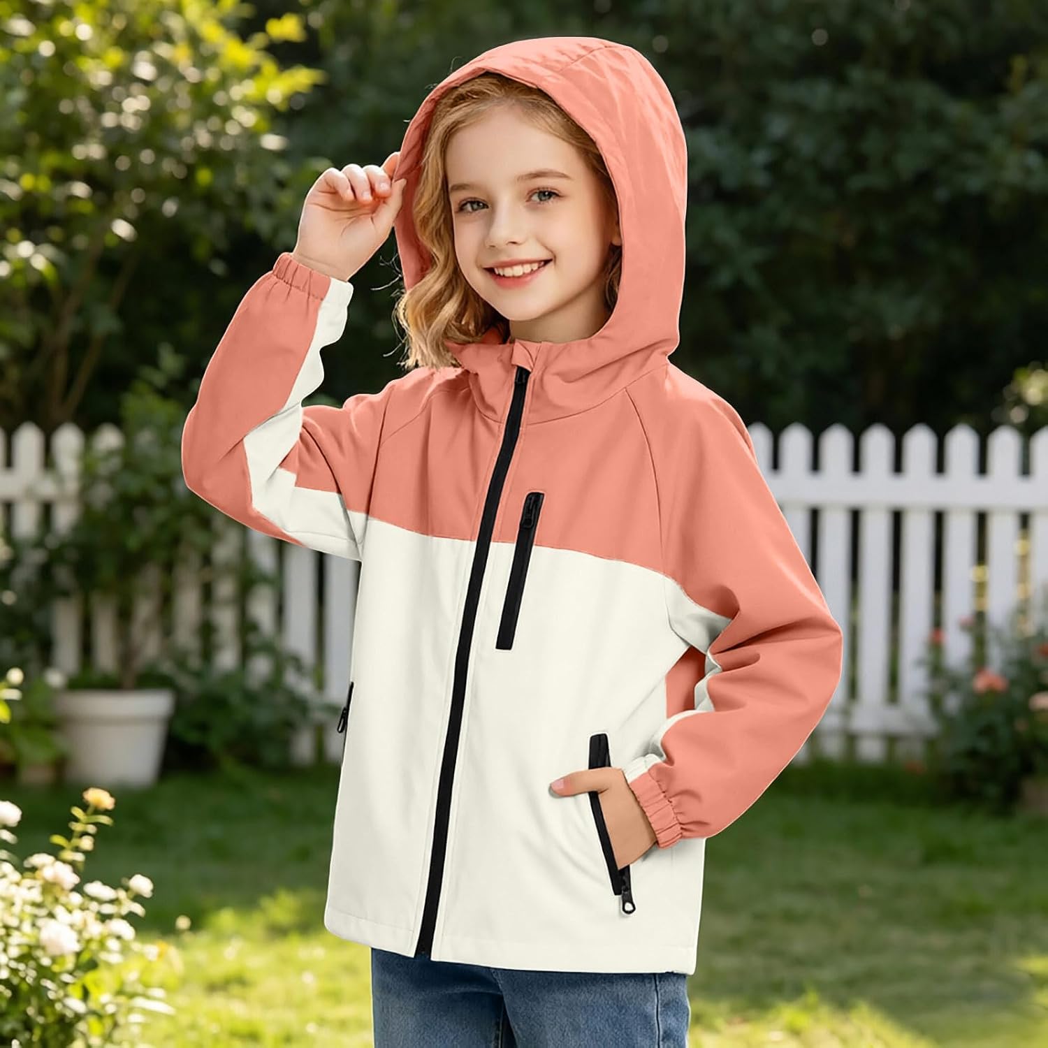 Kids Waterproof Jacket Lightweight Hooded | Kids Waterproof Jacket Lightweight Hooded Outdoor Jacket for Boys and Girls Color Block Windproof Shell Jacket for Outdoors