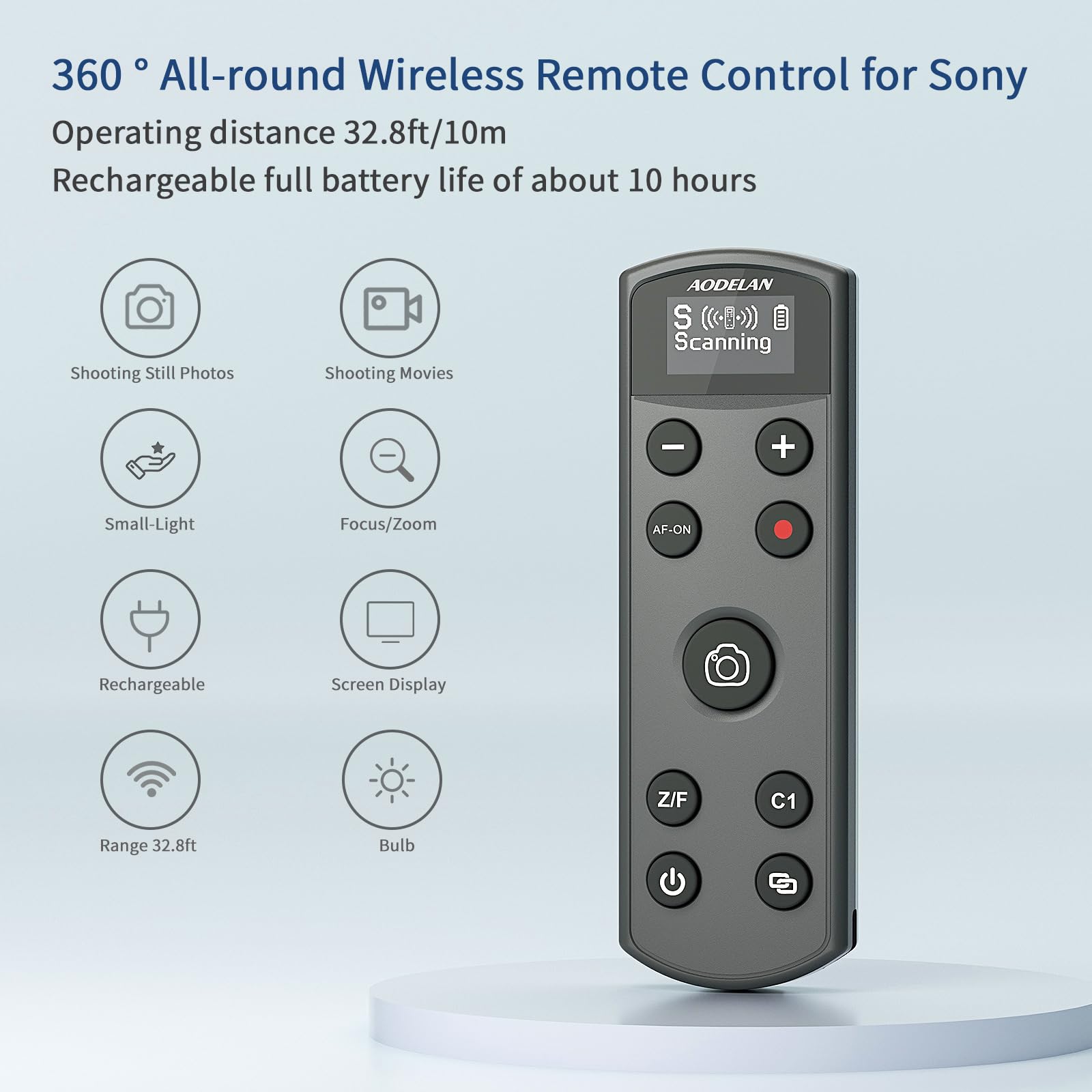 AODELAN - Disparador de cámara recargable para Sony, mando a distancia inalámbrico, zoom y registro de enfoque, compatible con Sony ZV-E10, ZV-1F, ZV-1, A6400, A6700, A7C, A7III, A9, A9 II, DSC-RX0 II | Compatible con Sony ZV-E10, ZV-1F, ZV-1, A6400, A670