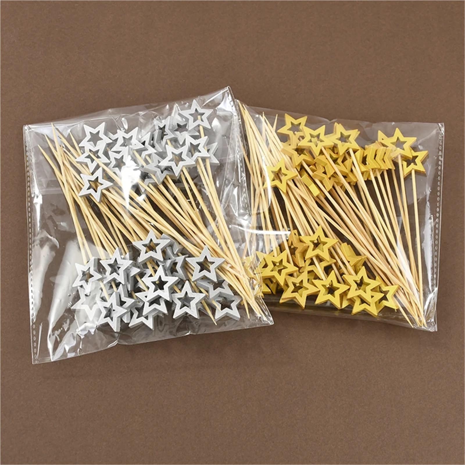 Bastoncini da cocktail usa e getta in bambù a forma di stella dorata, 500 pezzi, forchetta natalizia in legno, per frutta, dessert, cocktail, feste di compleanno, buffet, stuzzicadenti per bevande