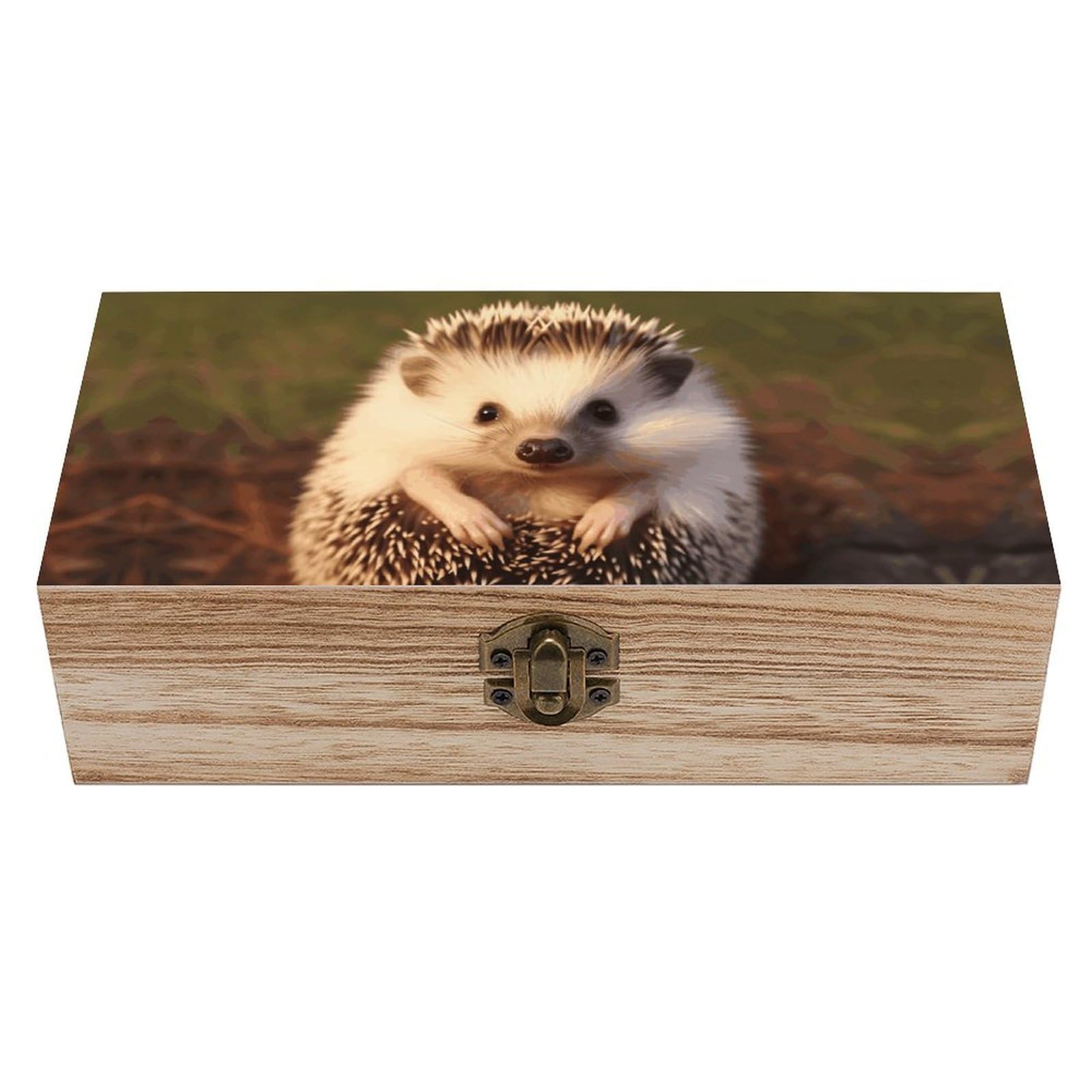 WAFICAC Hedgehog Wooden Keepsake Box Wooden Box with Hinged Lid Decorative Storage Boxes Unique Gift Ideas for Men & Women Size 7.9" X 3.9" X 2.3"