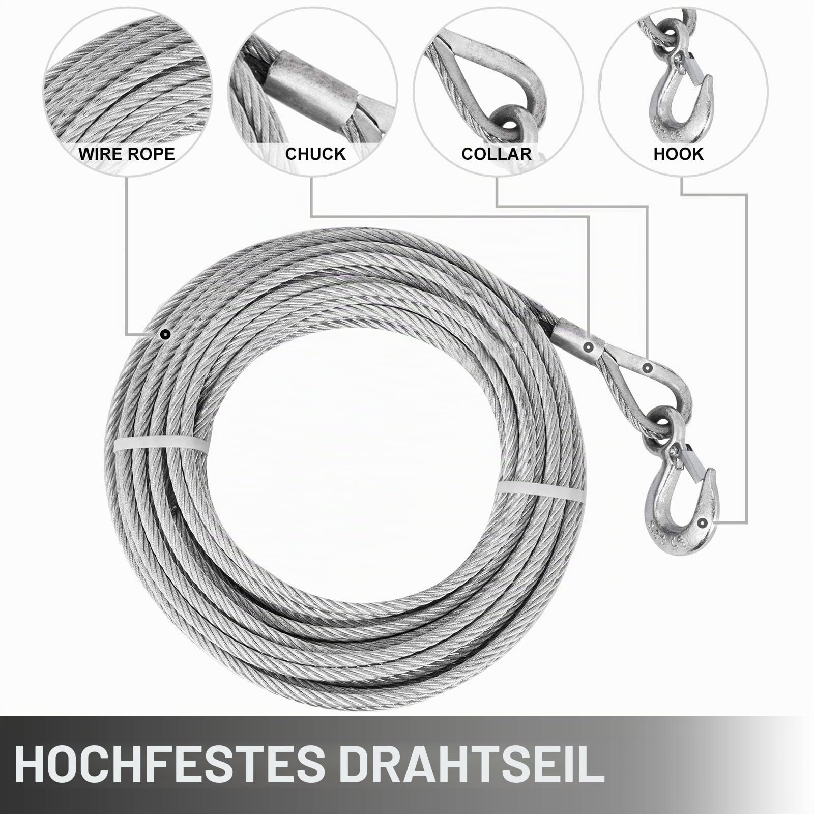 VEVOR Seilzug bis 1600 kg Kapazität mit 20 m Seil Forstseilwinde mit bremse zum Ziehen Spannen und Heben Handseilwinde Seildurchmesser 11 mm maximale Reiselast 2400 kg