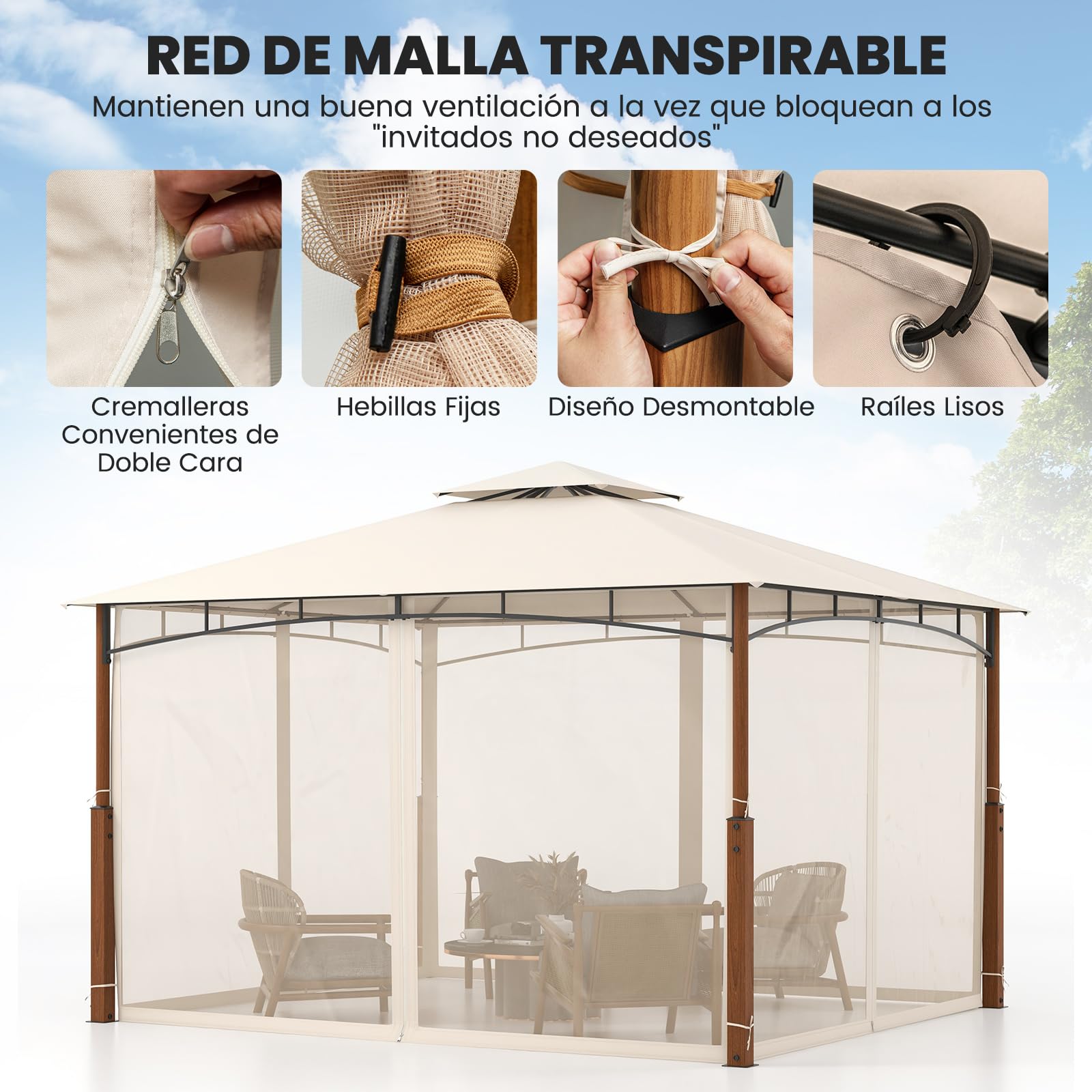 COSTWAY Carpas para Exteriores 3,6 x 3m con Red