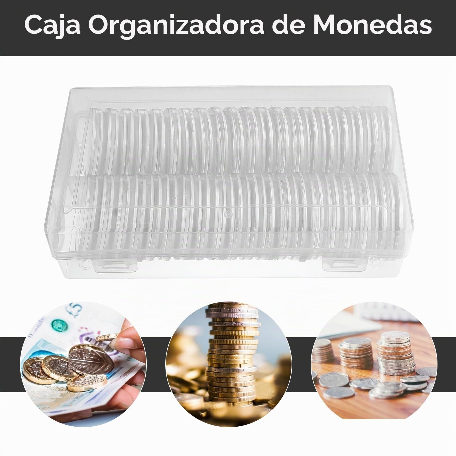 Operitacx Caja De Almacenamiento Para Monedas Transparente Redonda De Plástico Con 40 Cápsulas Con Junta Protectora Para Coleccionistas De Monedas