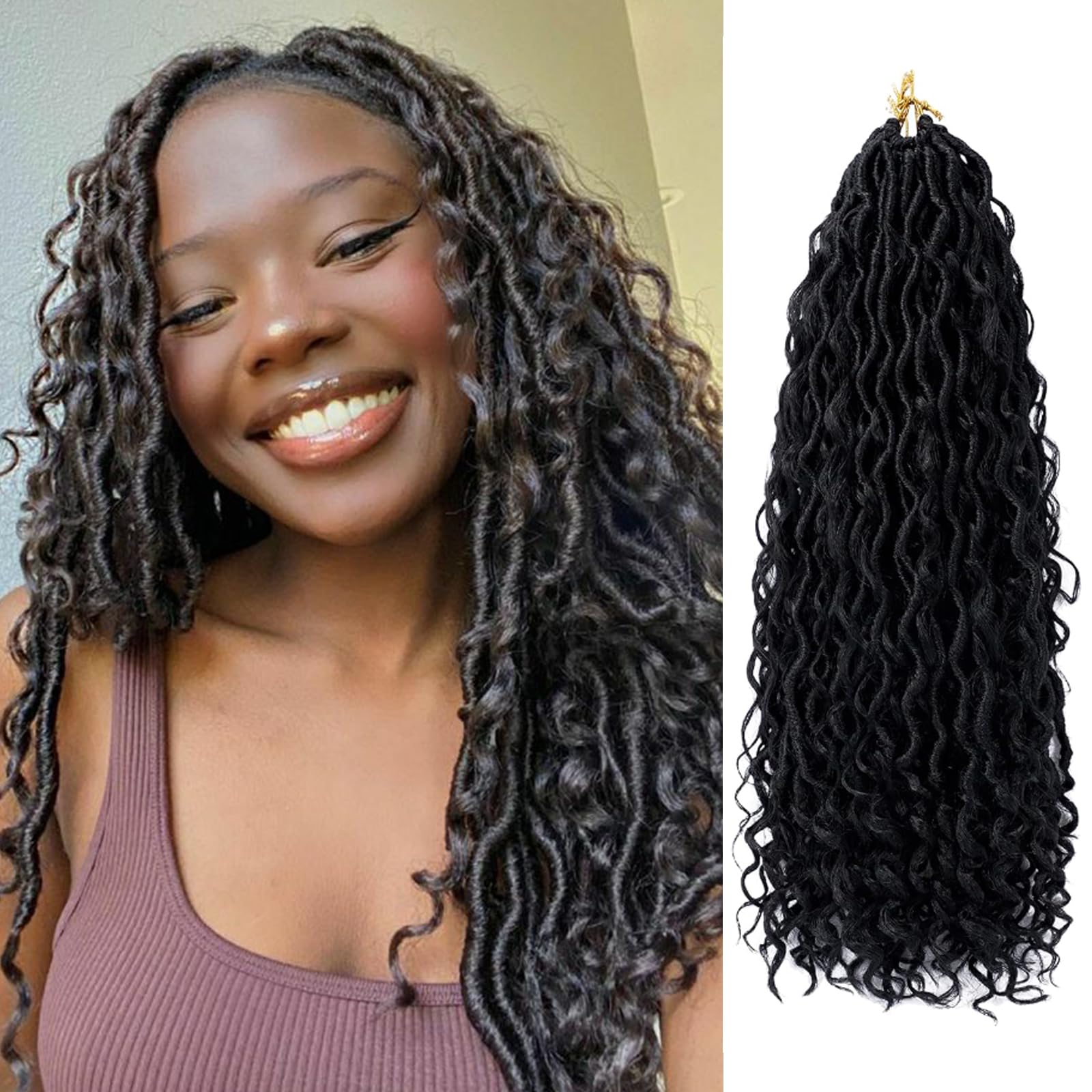 Faux Locs 18 Inch Goddess Locs Crochet Hair for Women Short Soft River Curly Pre Looped Crochet Braids With Curly Ends Synthetic Hair Extensions (6