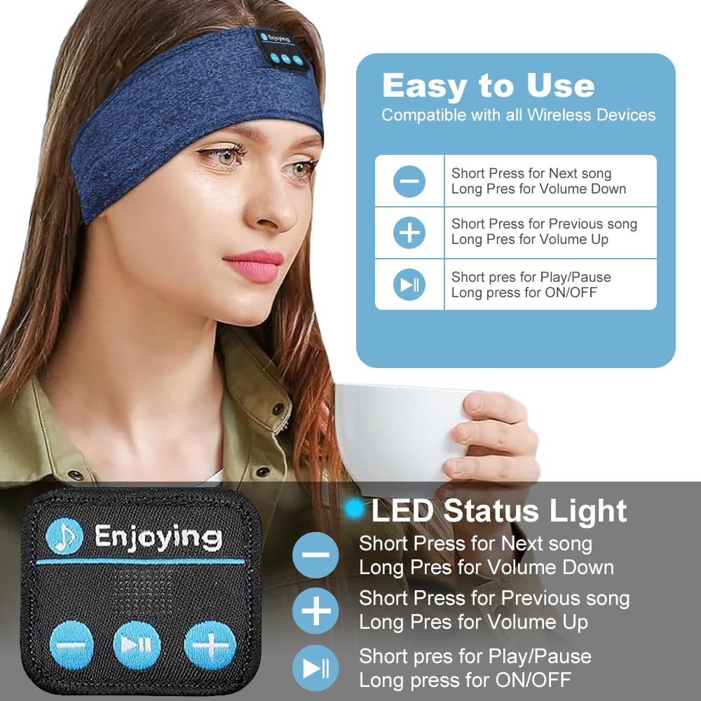 Maschera Per Dormire Con Cuffie Bluetooth – Fascia Notte Con Musica, Battery 150mAh, 10h Di Playback, Blu - 4