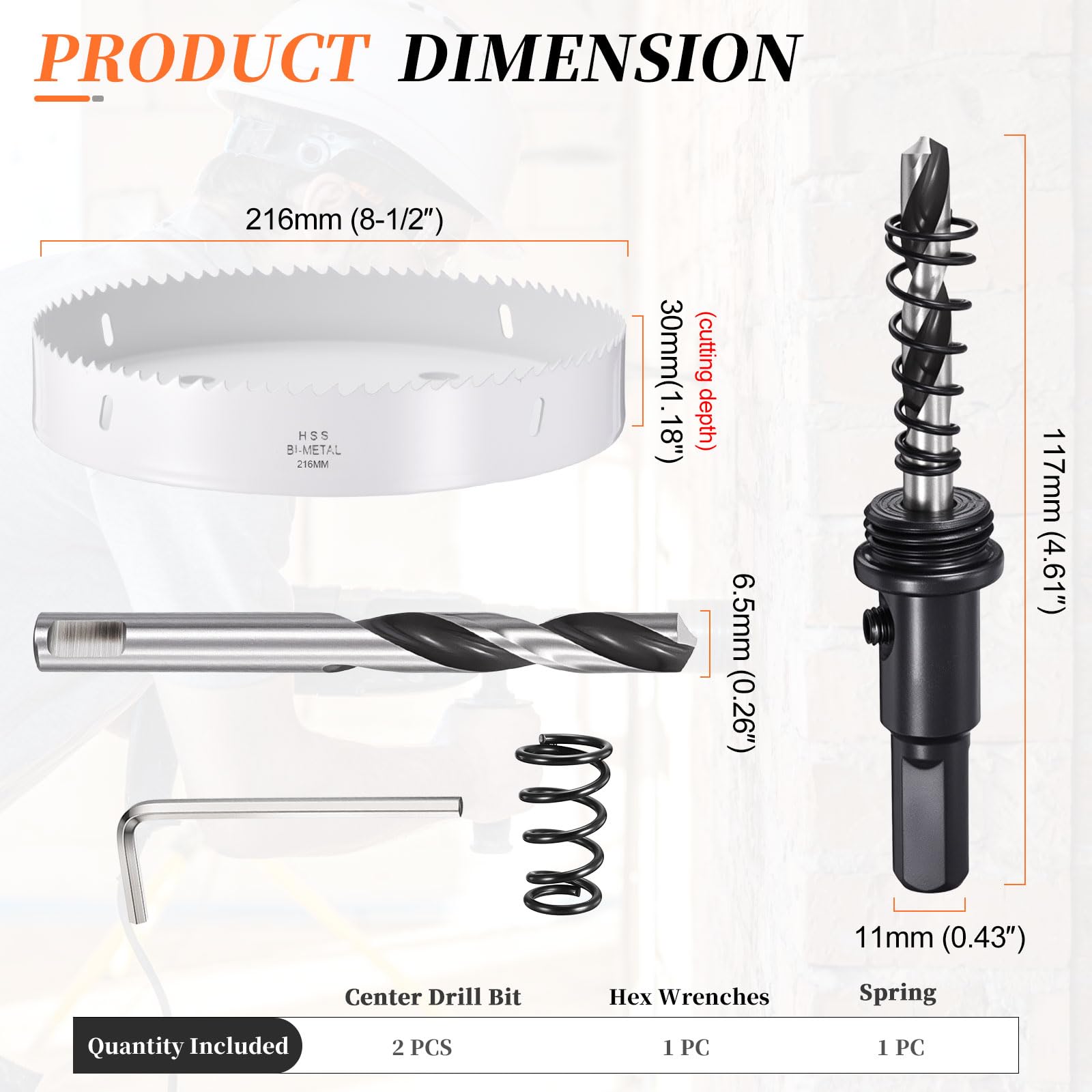 METALLIXITY Bi-Metal Hole Saw 8-1/2", M42 HSS Circular Head 216mm Hole Cutter with 2 Pilot Drill Bits - Image 2