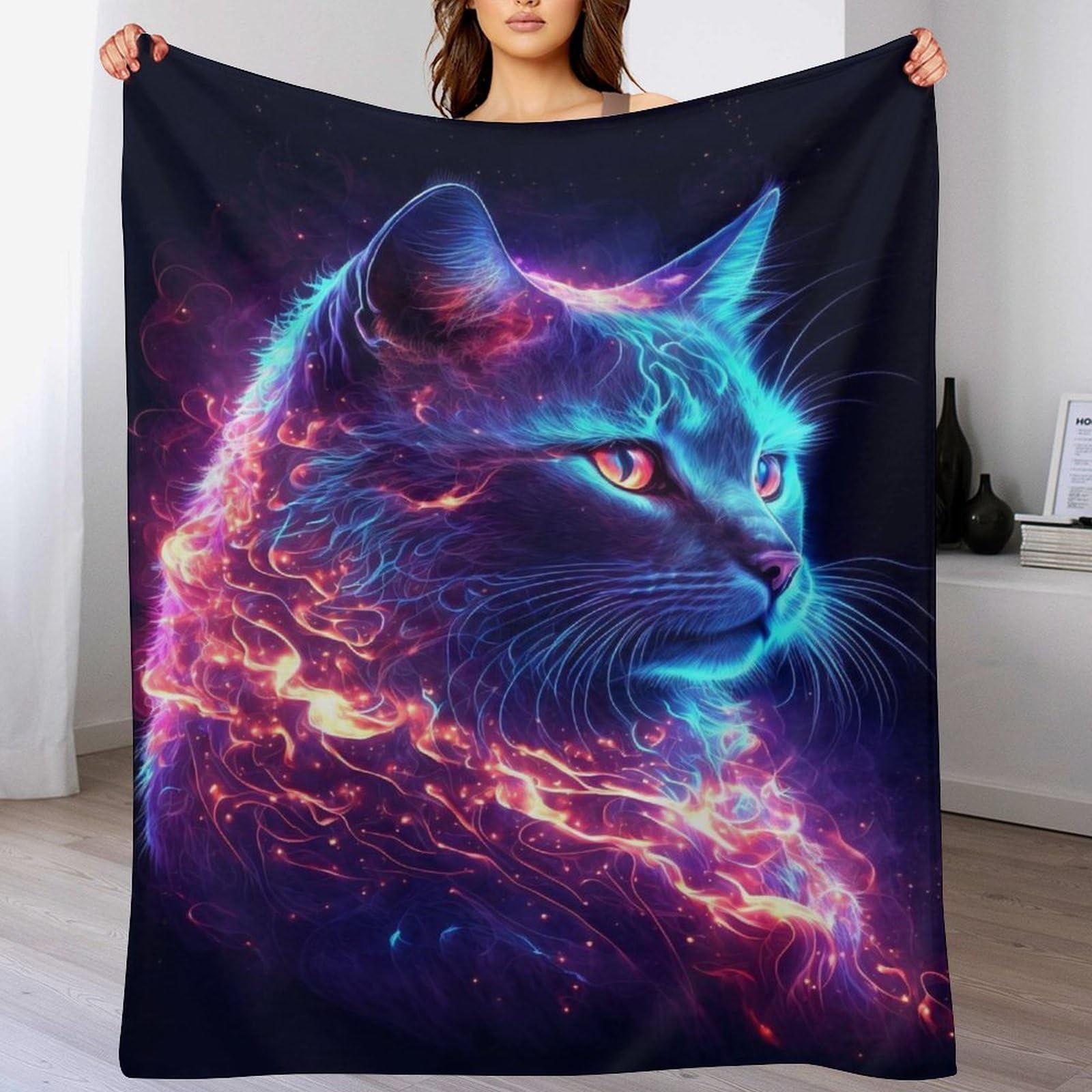 Couverture chat néon en flannel 130x150 cm pour canapé salon