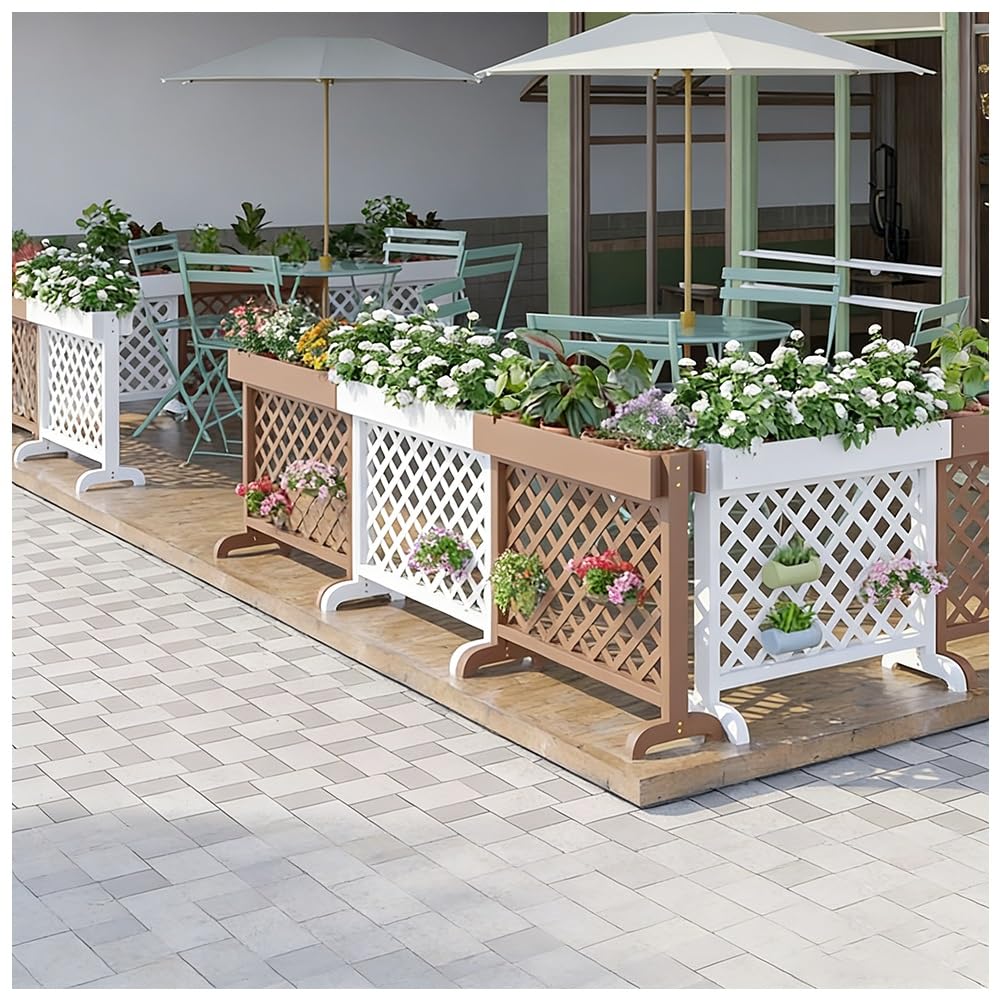 Pantalla de privacidad de celosía de madera, valla decorativa para patio y divisor de jardín con soportes para macetas para patios y uso comercial