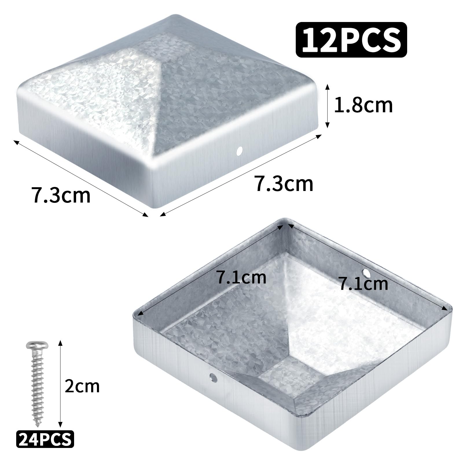 12 tappi per pali da 7 x 7 cm, tappi per pali di recinzione, tappi per pali in legno, tappi di copertura per pali in metallo, tappi per recinzioni quadrati, con viti