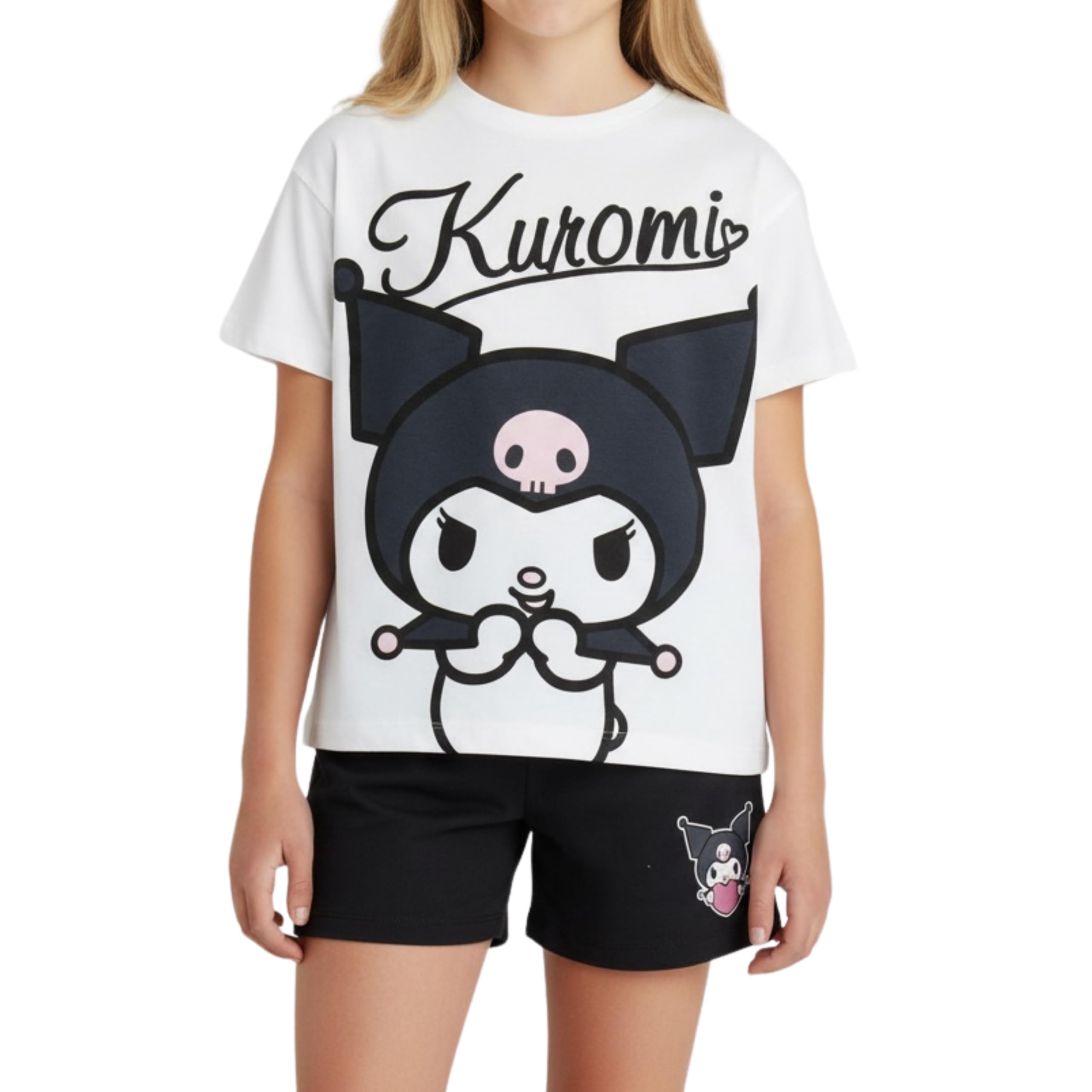 Hello Kitty Kuromi Camiseta y Pantalon para Niña, Conjunto 2 Piezas Camiseta Manga Corta y Pantalon Corto, Tallas 4 a 10 Años
