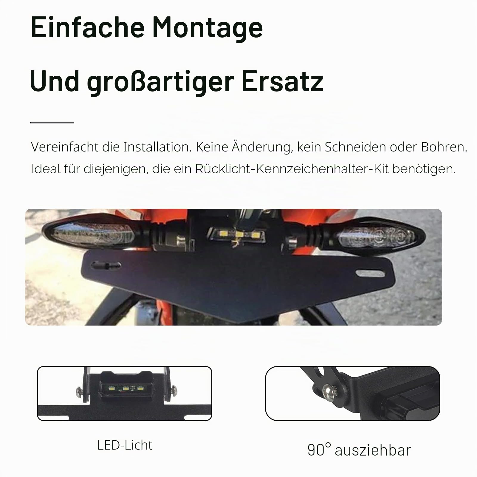 390 Duke 2017-2025 Motorrad-Kennzeichenhalter, Kennzeichenhalterung | Edelstahl Verstellbare Winkel Starke Befestigung mit verstellbaren Löchern 250 Duke丨125 Duke 2017-2025