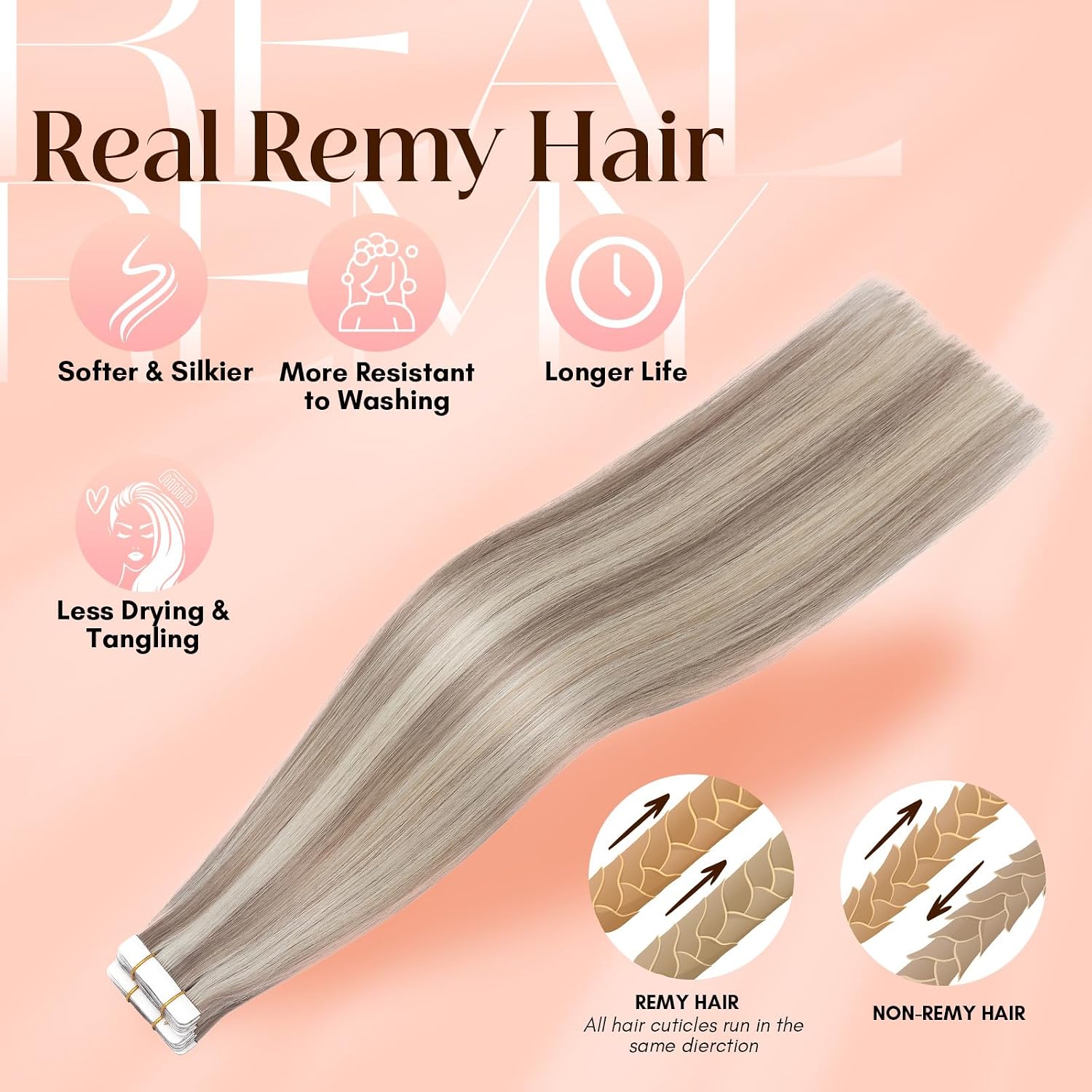 Elailite Tape in Hair Extensions Human Hair Thick Real Remy Hairpieces Ash Blonde & Bleach Blonde 12 Inch 40g 20pcs Straight Invisible Seamless Skin Weft Best Tape for Women