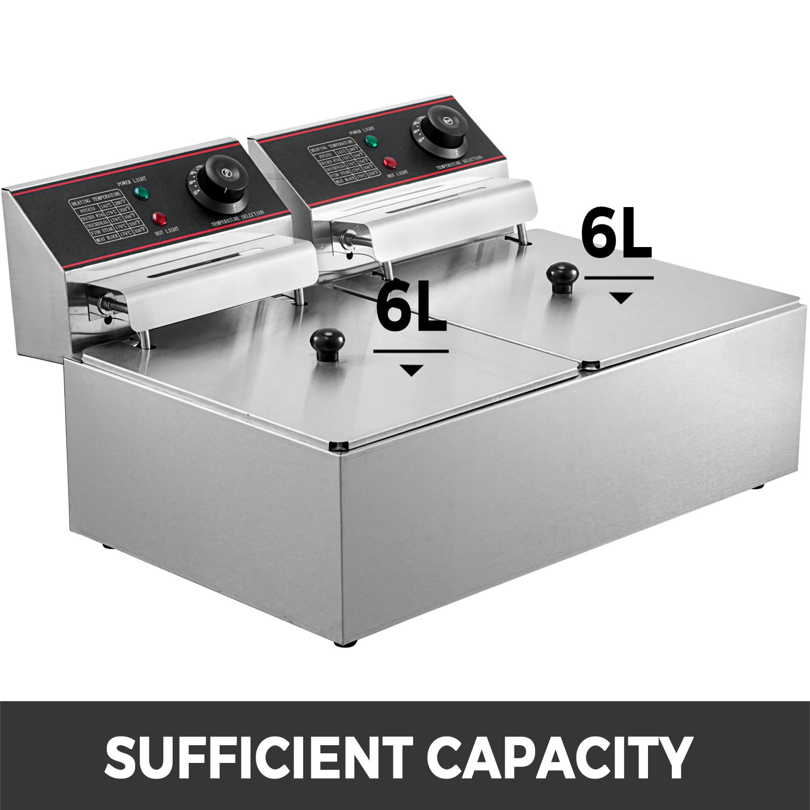 VEVOR Friteuse 12L Electrique Inox, Friteuse Commerciale en Acier Inoxydable, à Double Réservoir 5000W avec 2Paniers à Friture avec Poignée en Caoutchouc pour Frire des Aliments Cuisiner