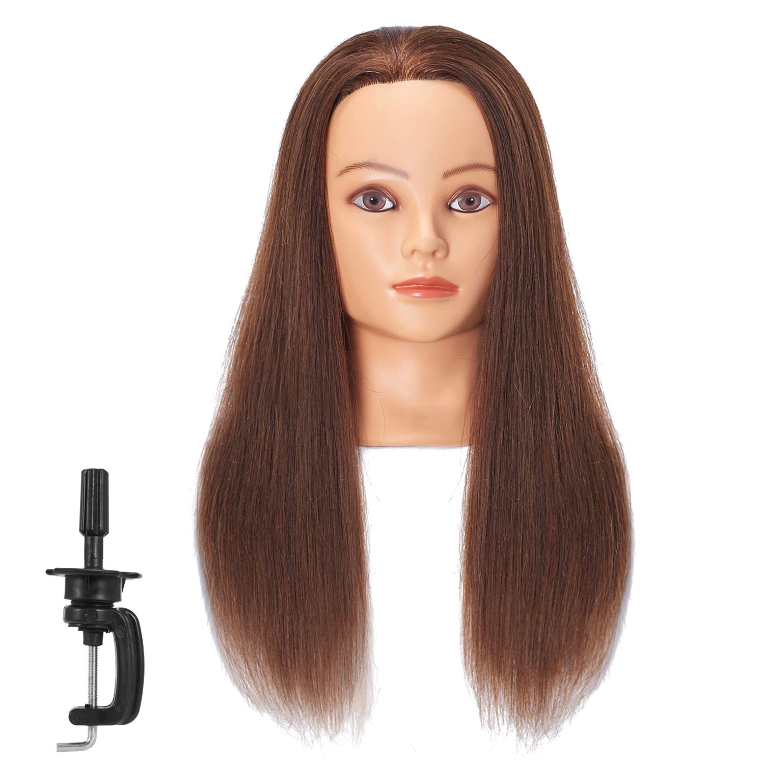 Cabeza de maniquí de cabello humano de 24 a 26 pulgadas, cabeza de entrenamiento de peluquería para práctica de corte y trenzado