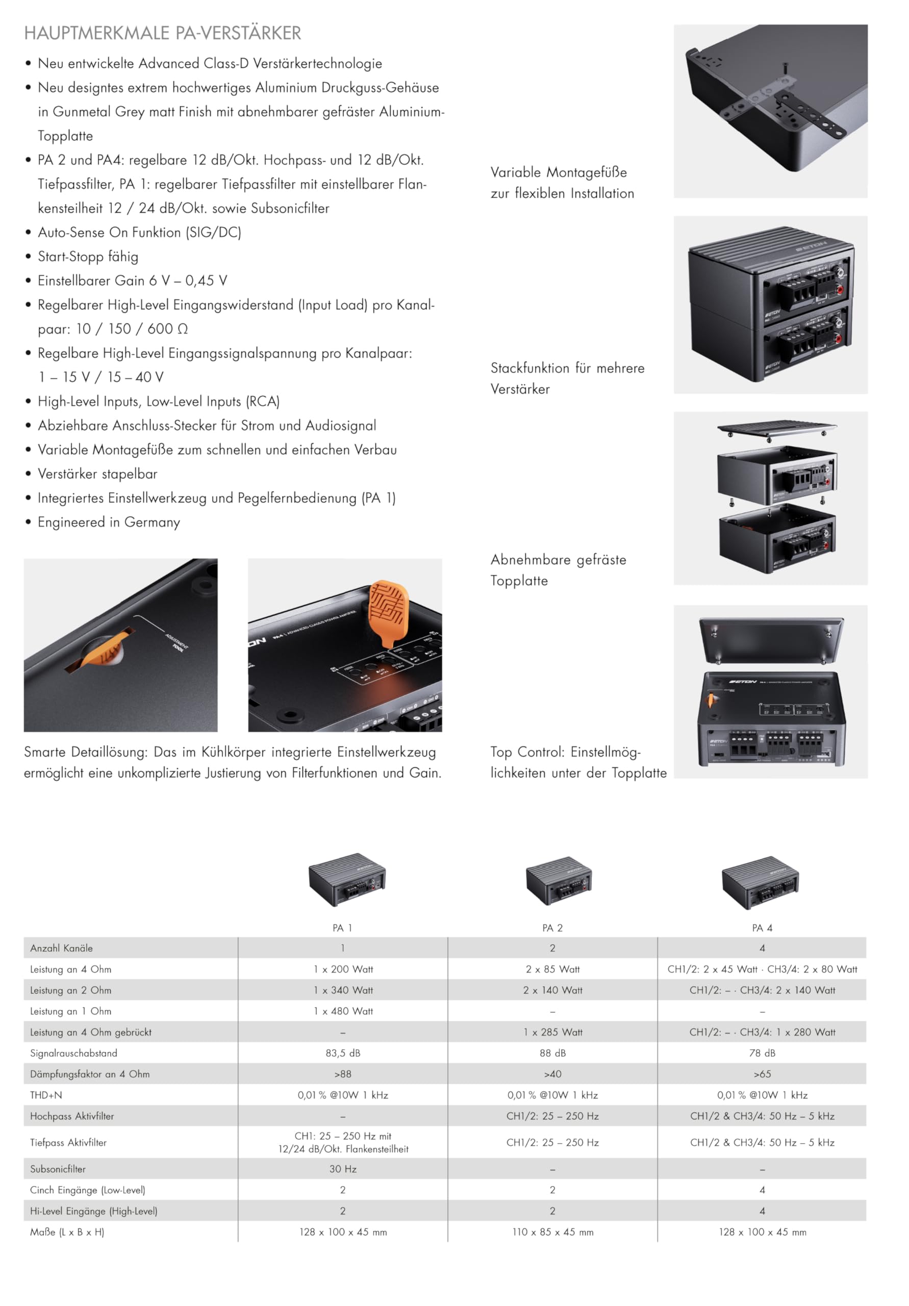 ETON PA 2 – ultra kompakter 2 Kanal Verstärker, leistungsstarke digitale Micro Endstufe für Autos und Reisemobile, Class D Amp mit 2 x 85 Watt