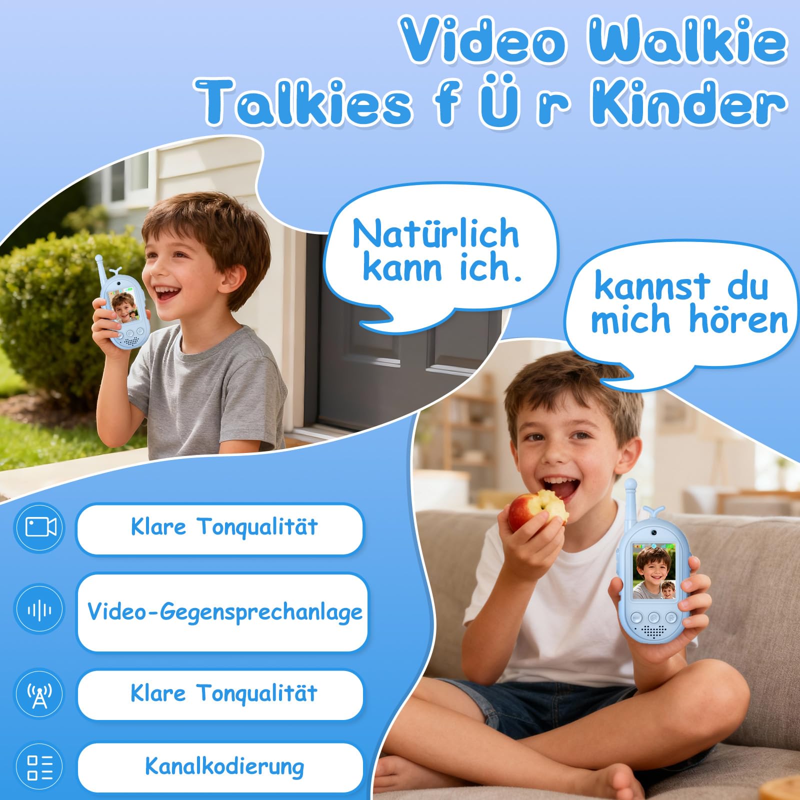 Talkie-Walkie Pour Enfants Avec Caméra – Rechargeable, Portée 400m, 4 Modes De Voix, écran LCD – Bleu/Rose – Cadeau Anniversaire 3-11 Ans Talkie-Walkie Pour Enfants Avec Caméra – Rechargeable, Portée 400m, 4 Modes De Voix, écran LCD – Bleu/Rose – Cadeau Anniversaire 3-11 Ans
