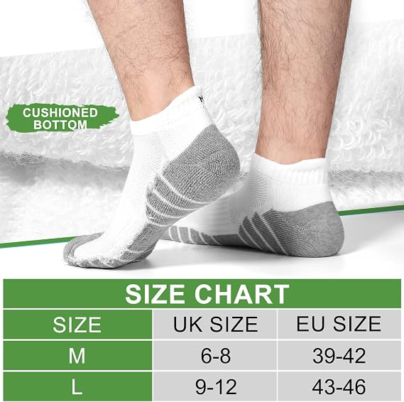 Blu Ninfee Bamboo Trainer Running Socks for Men, Cushioned Ankle Socks Mens