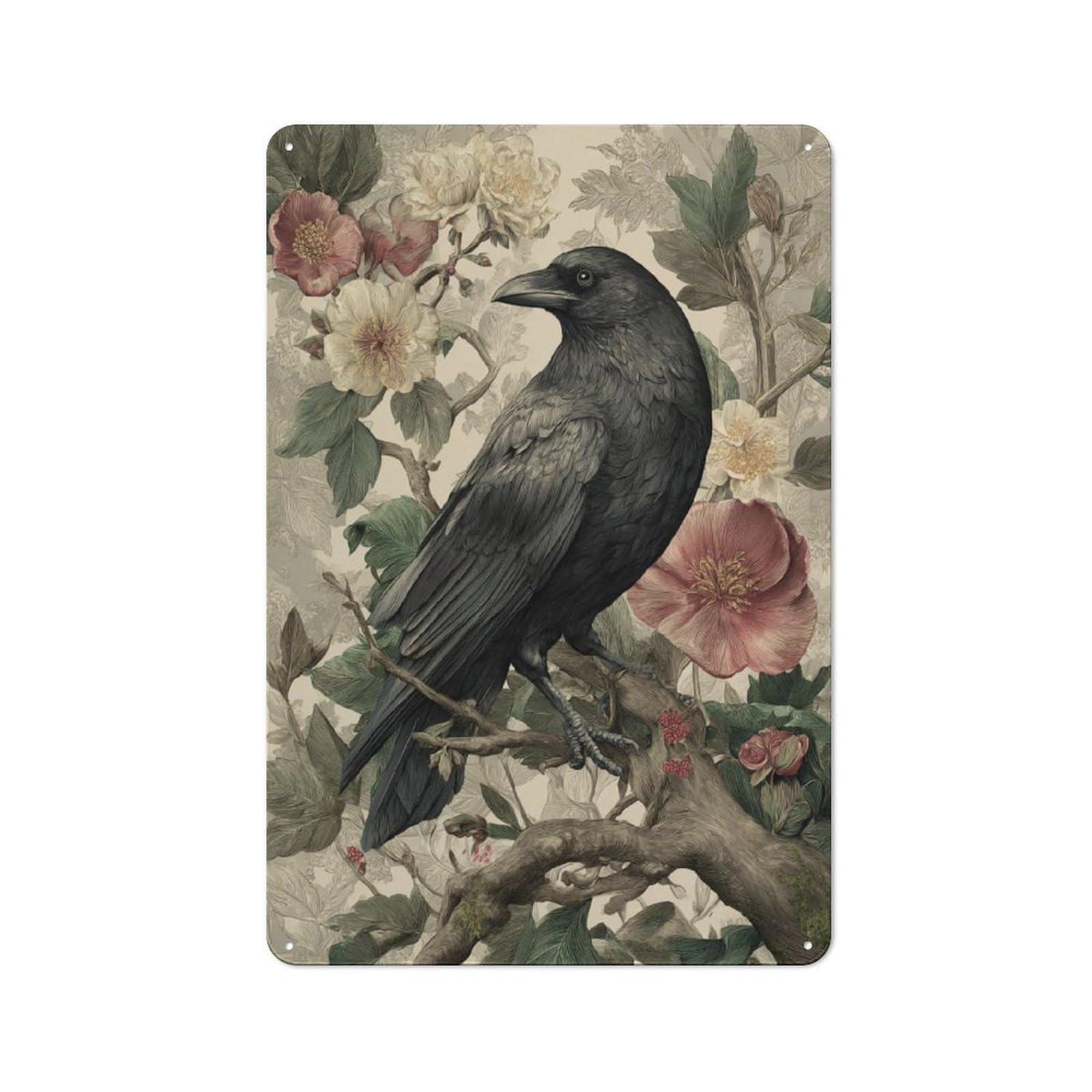 Junmoney Raven In Bloom -1 Printed Metal Sign 30X20cm For Kitchen Or Home Bar, Housewarming Present For People Styling Kitchen And Home Bar
