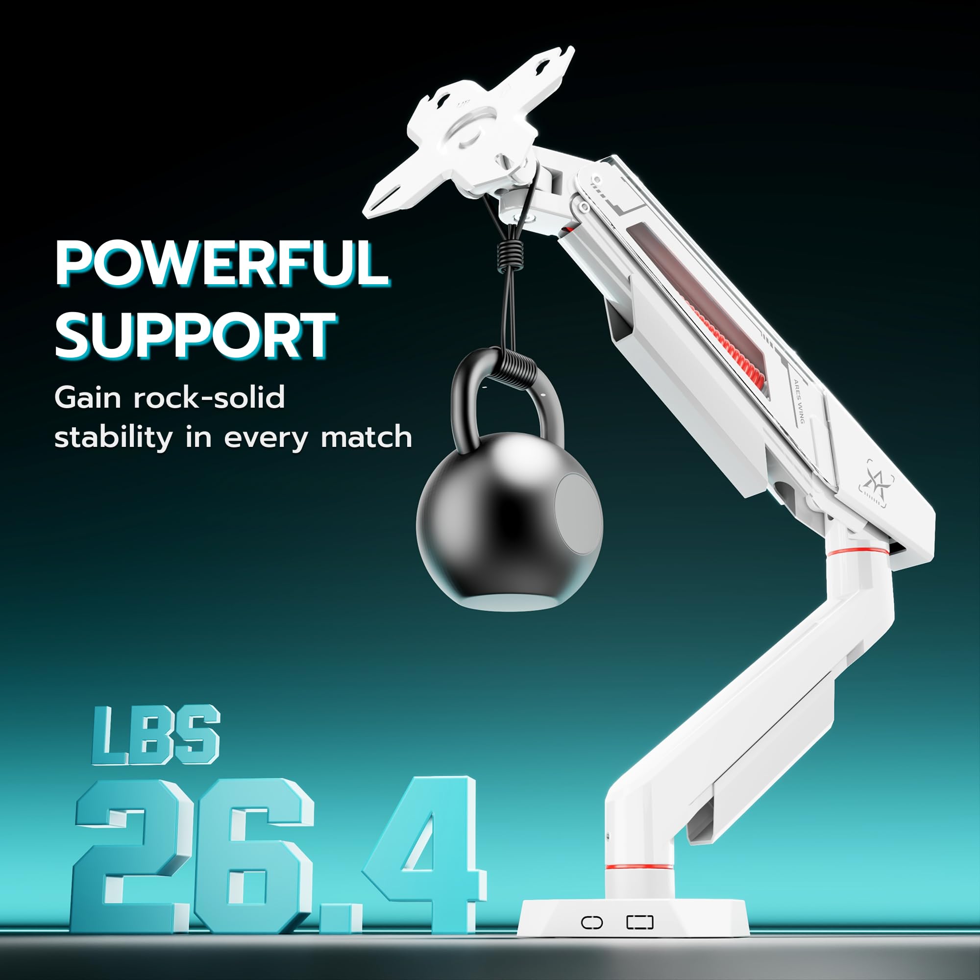 ARES WING Supporto per monitor da 17"-40", piatto/curvo, capacità di carico massimo 12 kg, altezza regolabile, 75/100 mm, supporto da tavolo, bianco