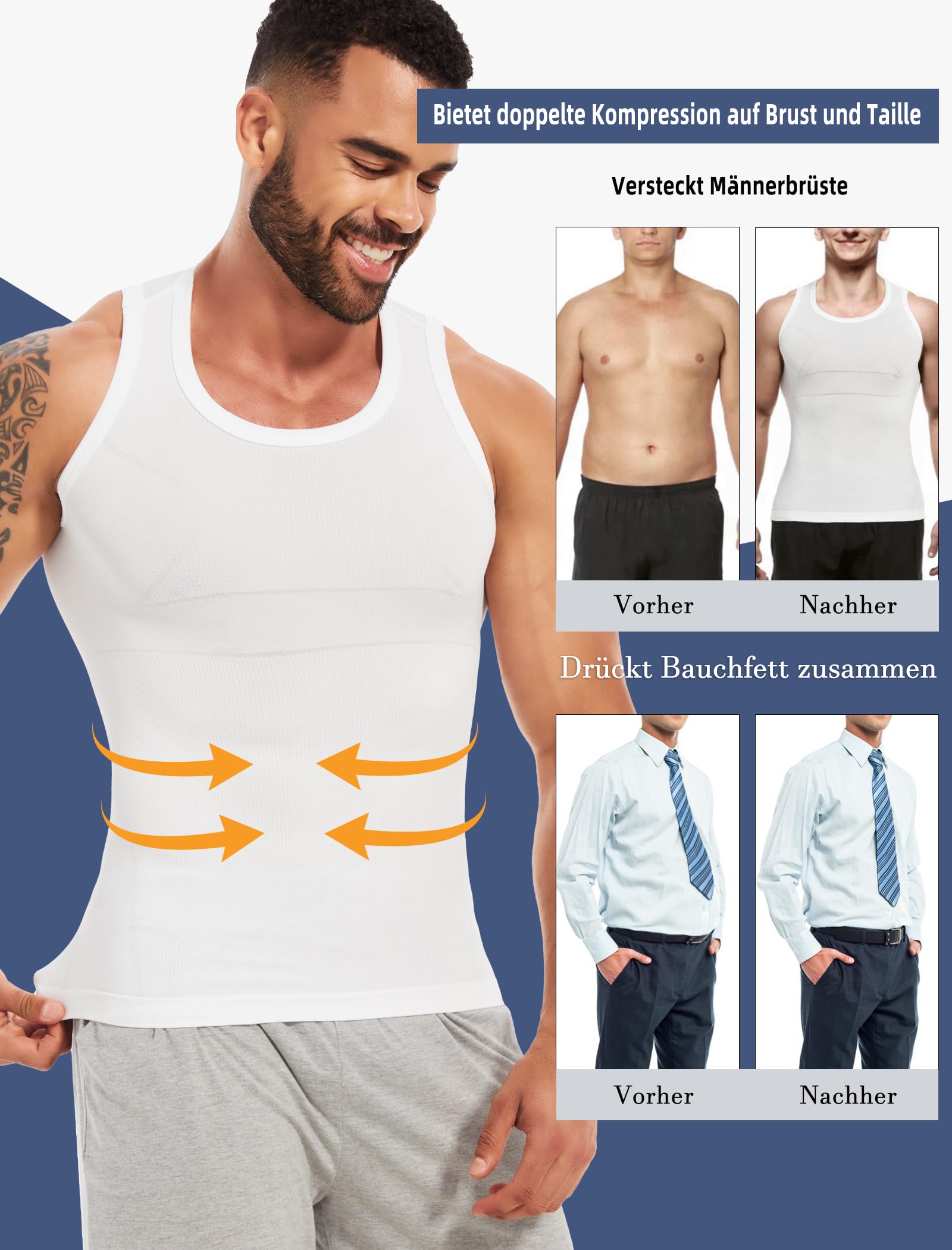 MISS MOLY Shapewear - Camiseta de compresión para hombre, sin mangas, moldeador de cuerpo, elástico, para el abdomen