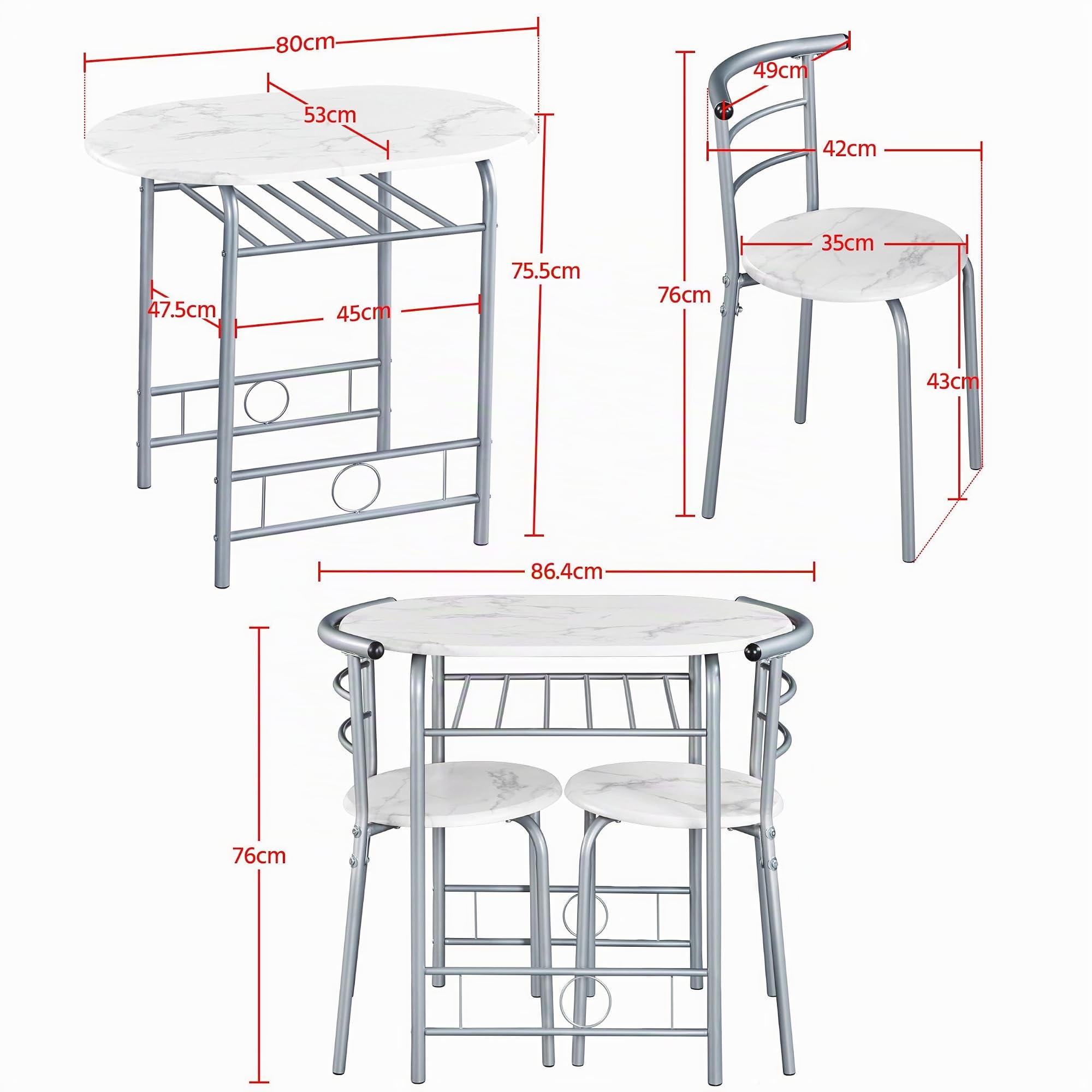 Yaheetech Set da pranzo in stile rustico, per 2 persone, con 1 tavolo da pranzo e 2 sedie, tavolo da cucina con ripiano, tavolo da pranzo e sedie, bianco