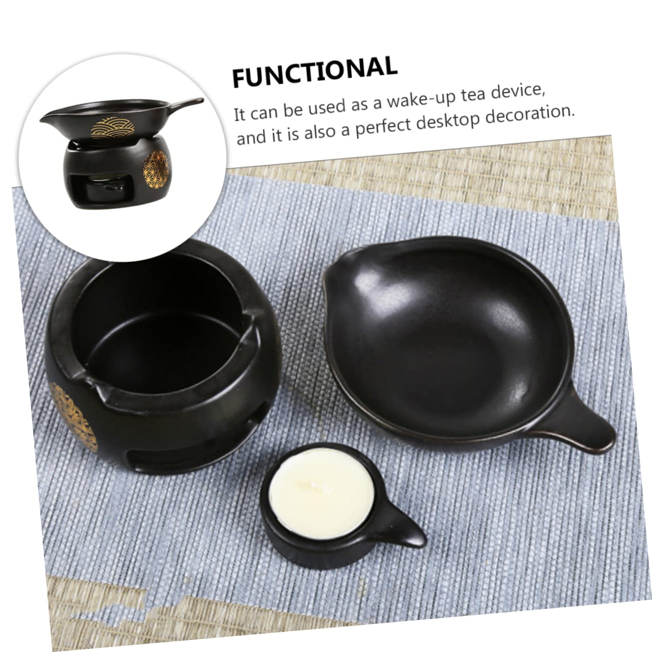 Horno de Té Mini de Cerámica Negro, 1 Juego, para Casa | Dispositivo para Despertar el Té, Decoración de Escritorio, Accesorio de Té