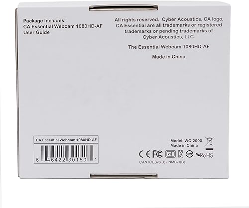 Miniatura 9 de Cyber Acoustics CA Essential Webcam 1080HD-AF - Cámara web USB con micrófono para escritorio o portátiles, cámara web de 1080p, enfoque automático