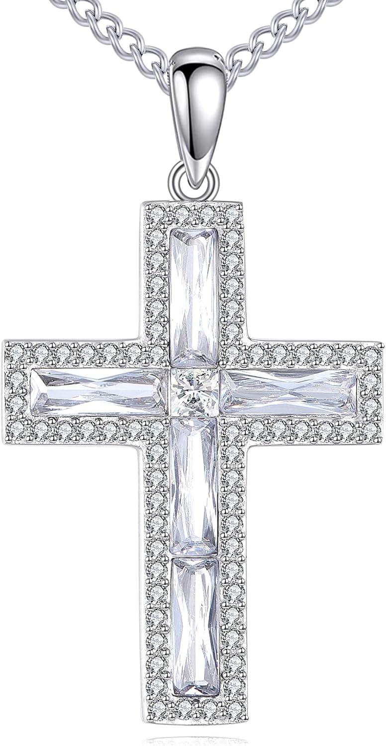 Cross Necklace Sterling Silver Cubic Zirconia Cross Pendant Religious Jewelry Gifts...